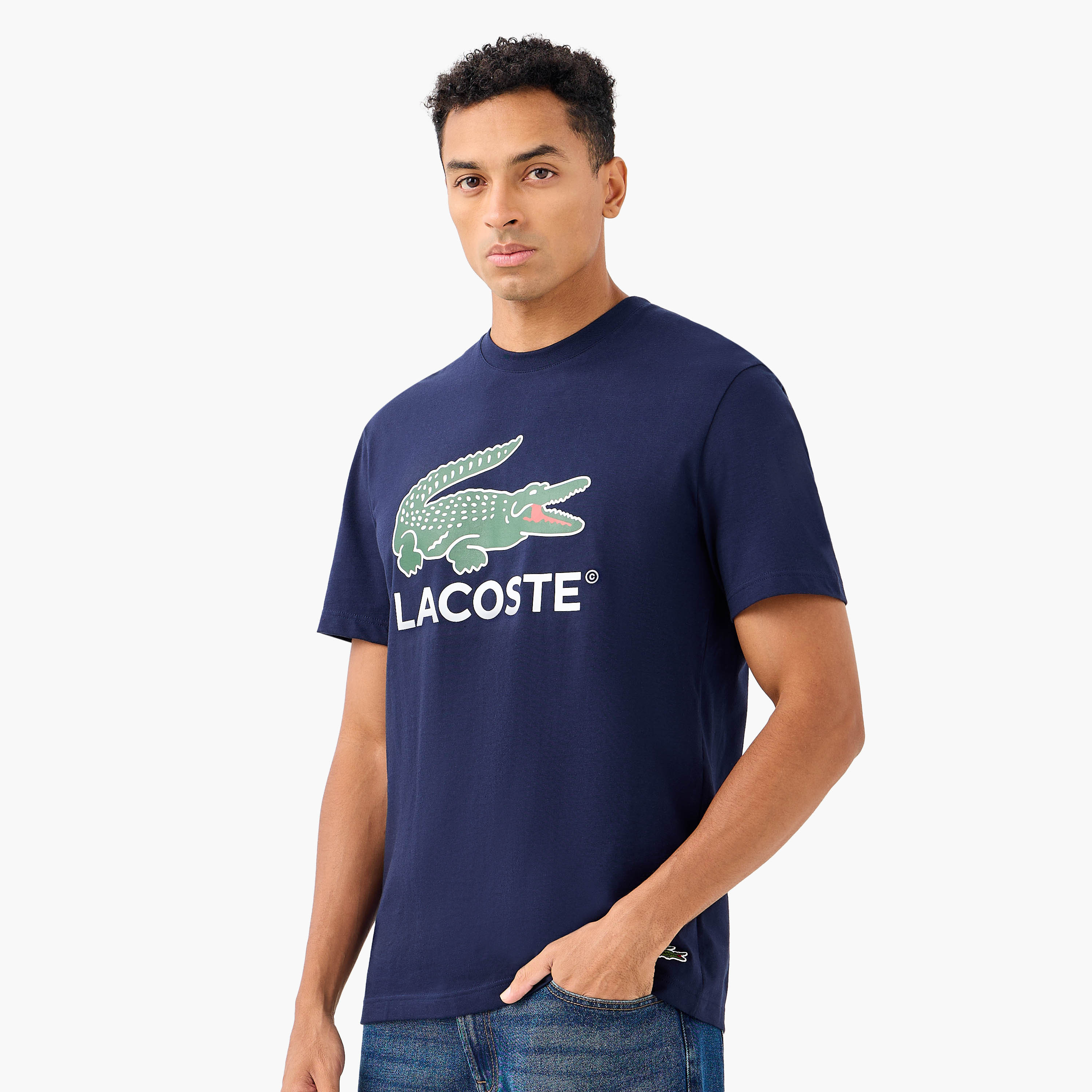Lacoste Logo Print Crew Neck T-shirt with Short Sleeves-men-clothing-tshirtsandpolos-tshirts-image-1