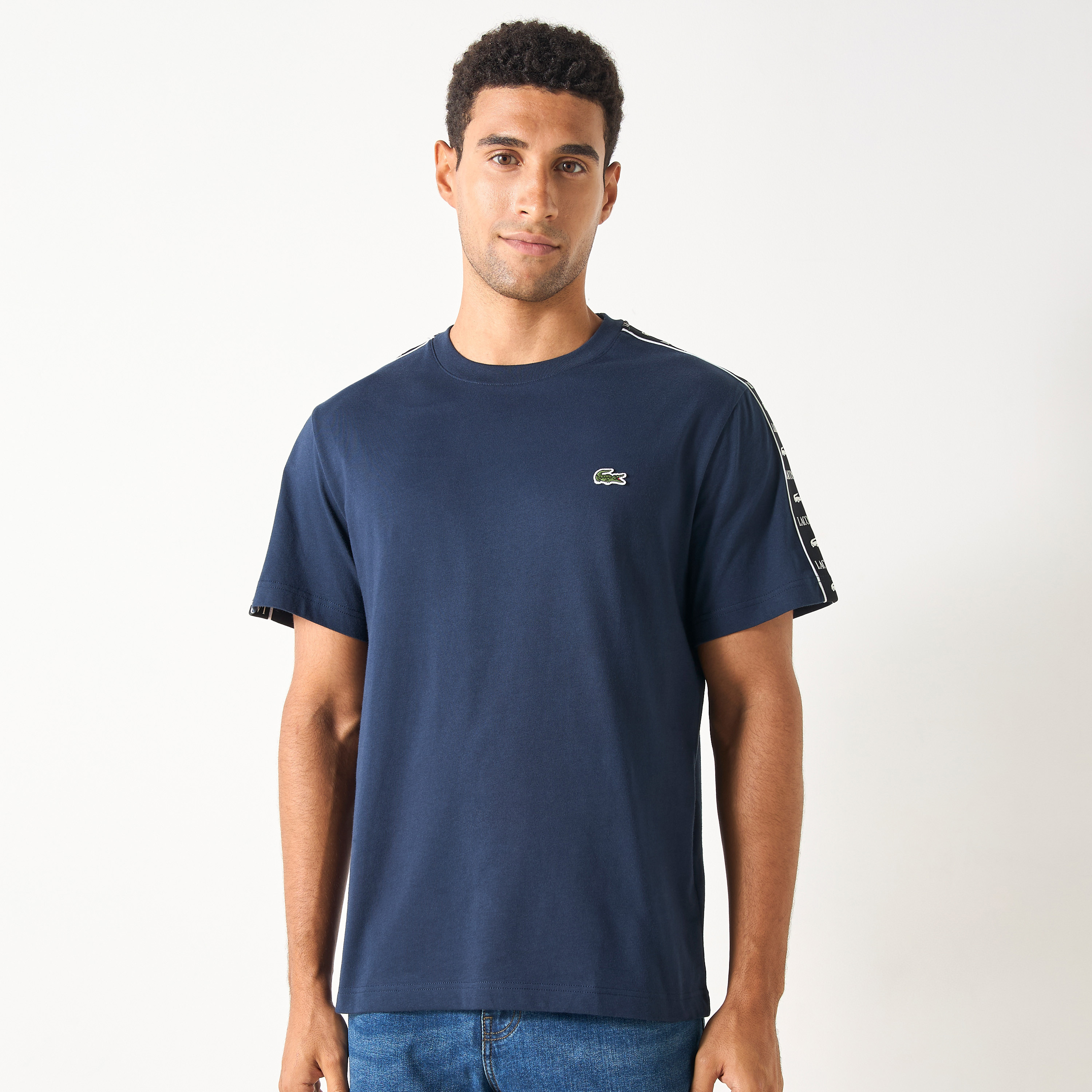 Lacoste Solid Tape Detail T-shirt with Short Sleeves and Crew Neck-men-clothing-tshirtsandpolos-tshirts-image-1