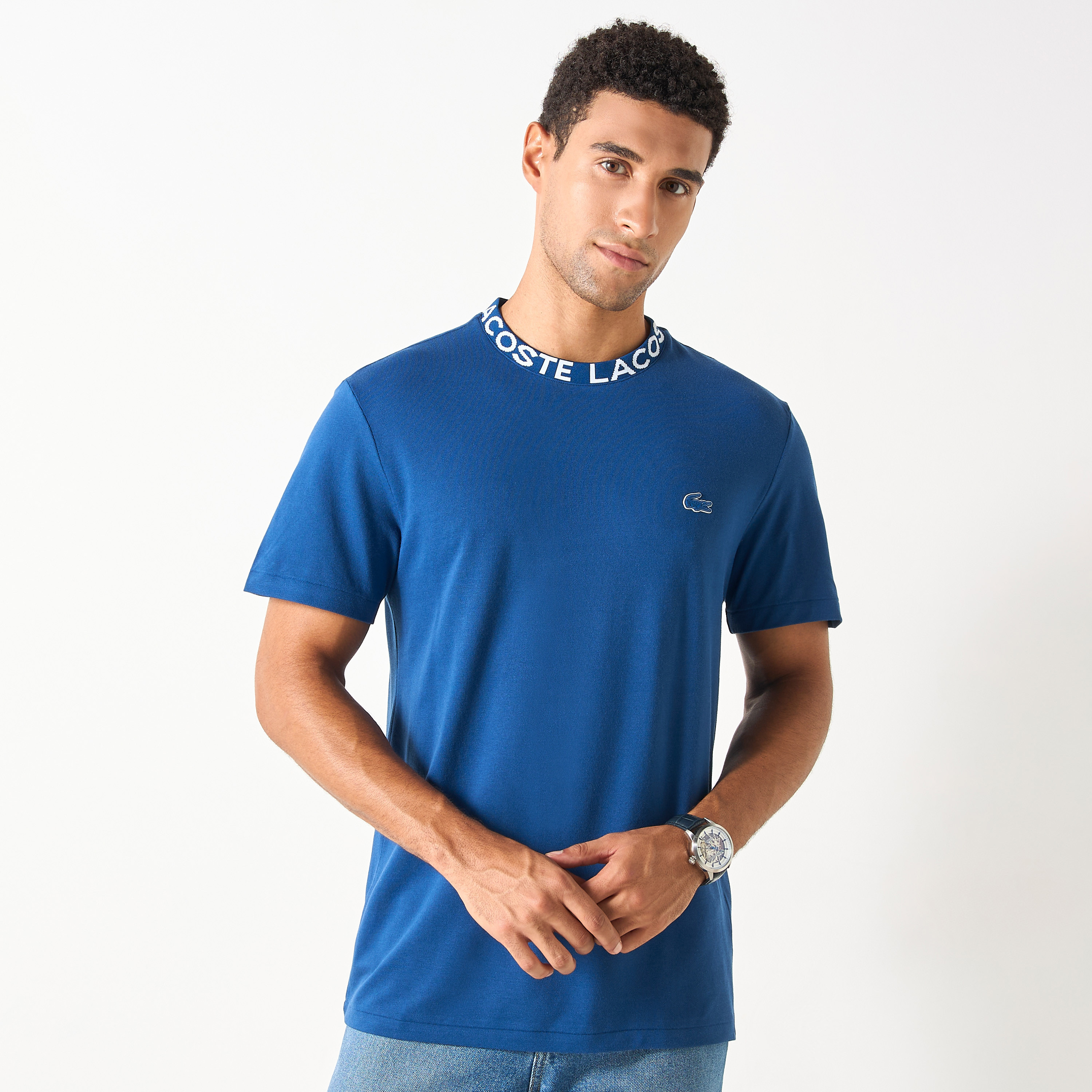 Lacoste Logo Print Round Neck T-shirt with Short Sleeves-men-clothing-tshirtsandpolos-tshirts-image-1