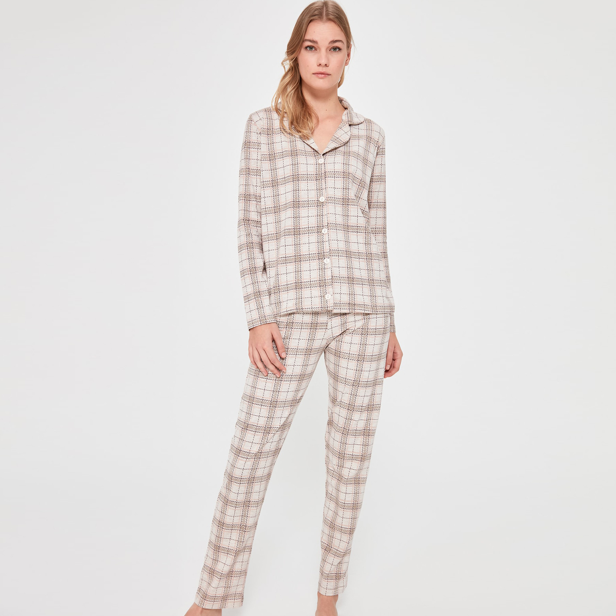 طقم بيجاما مقلم من ترينديول-women-clothing-nightwear-pyjamas-longsets-image-2