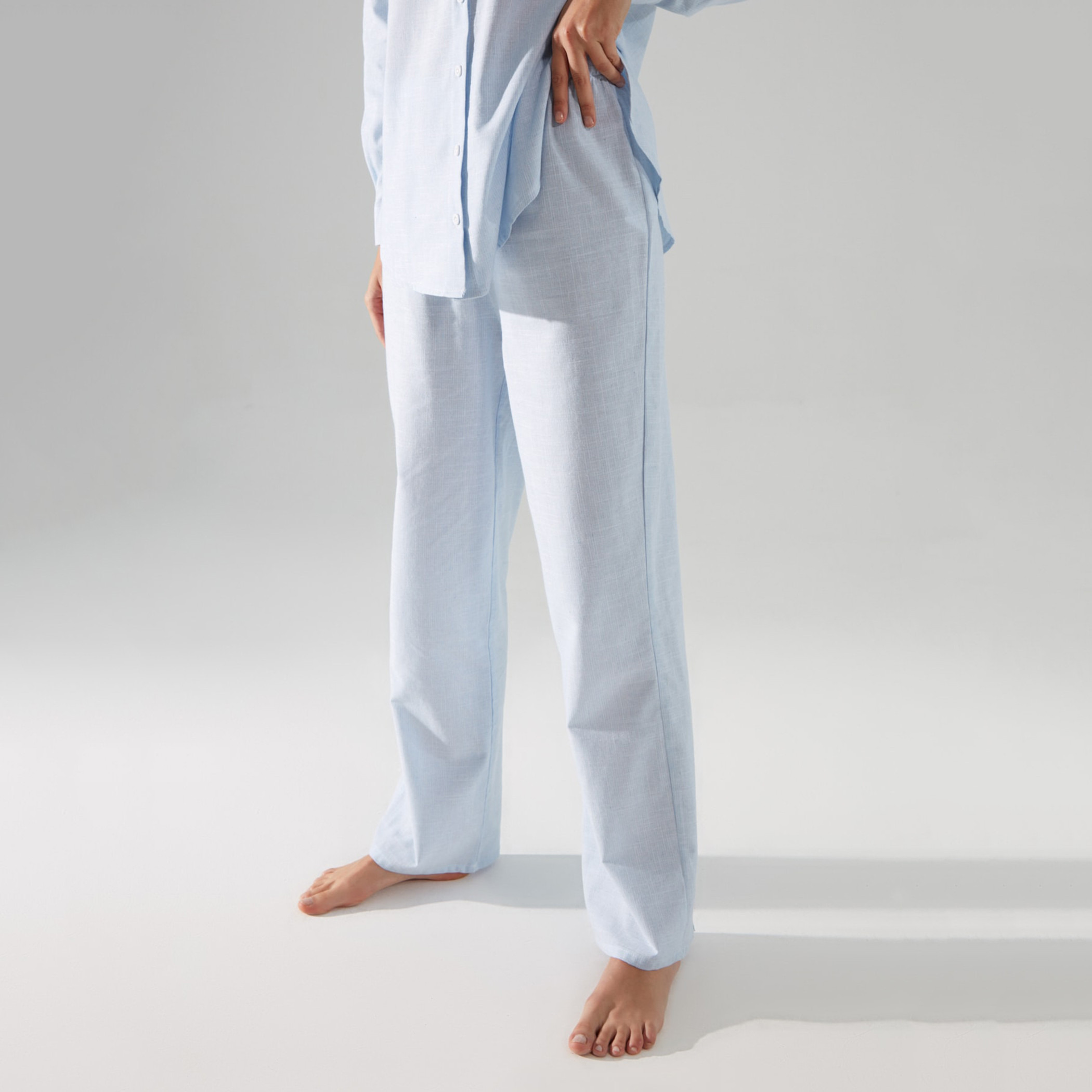 Trendyol Women Solid Collared Shirt-Pyjama Set-women-clothing-nightwear-pyjamas-longsets-image-5