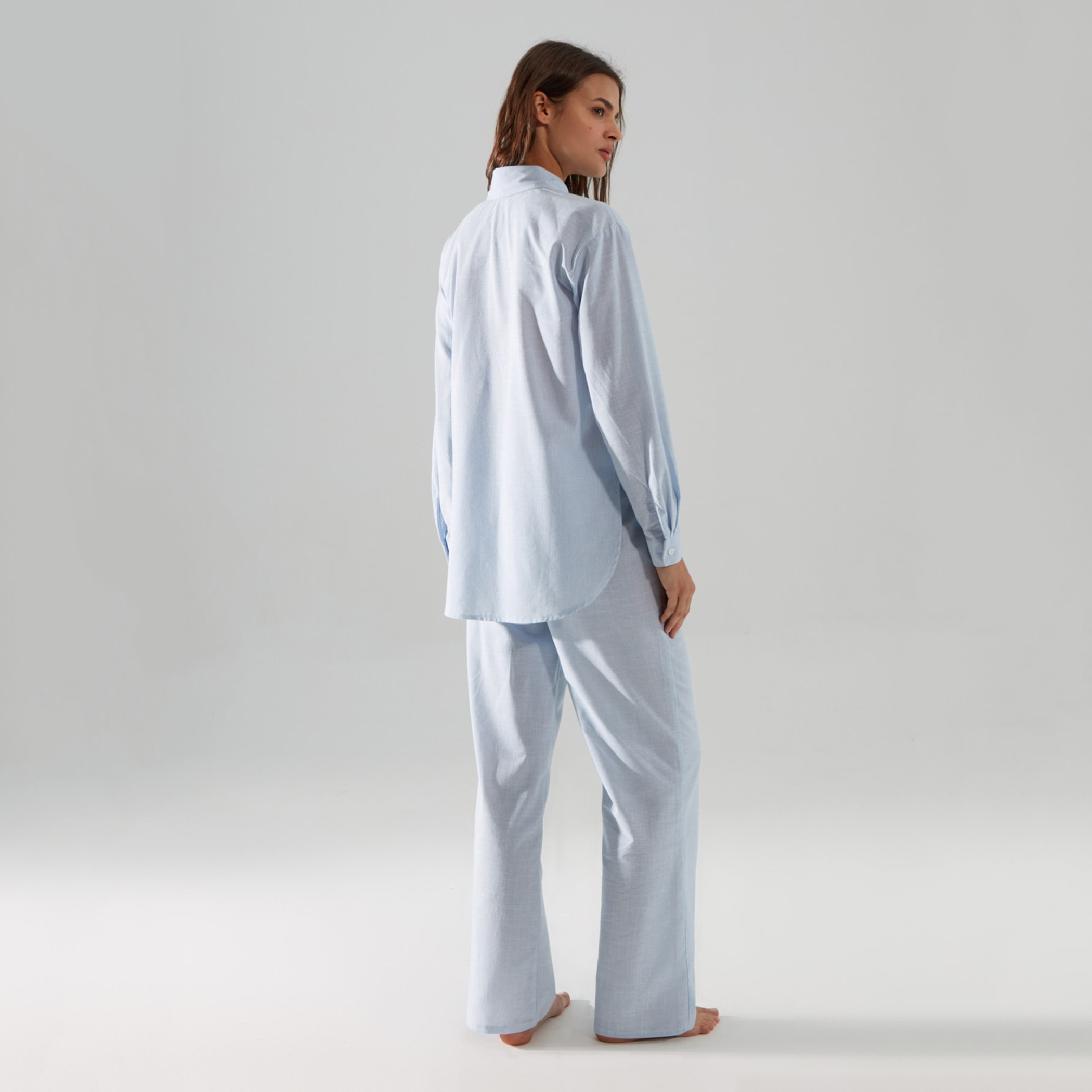 Trendyol Women Solid Collared Shirt-Pyjama Set-women-clothing-nightwear-pyjamas-longsets-image-6