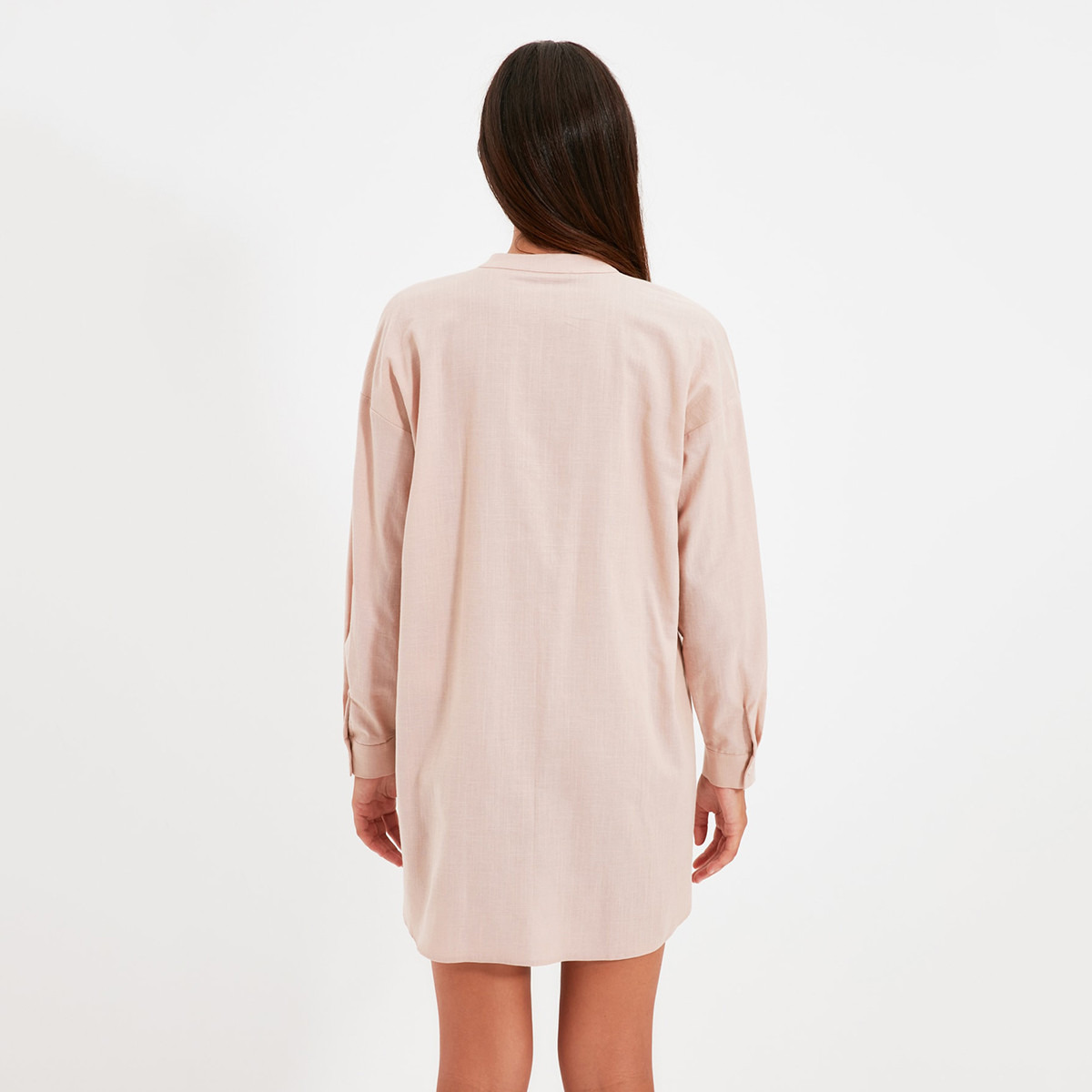 ترينديول اللون البيج قصير فستان-women-clothing-dresses-image-3