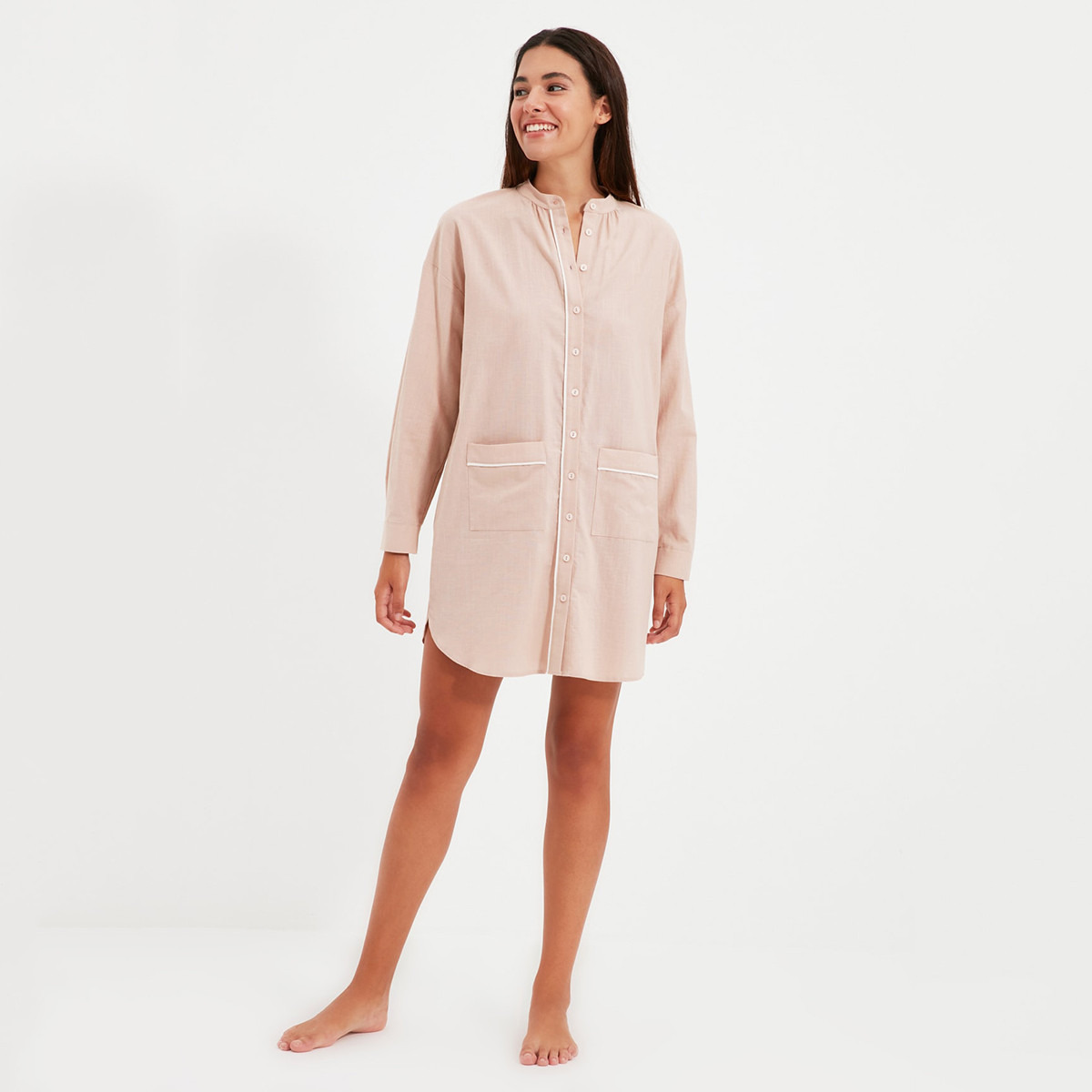 ترينديول اللون البيج قصير فستان-women-clothing-dresses-image-4