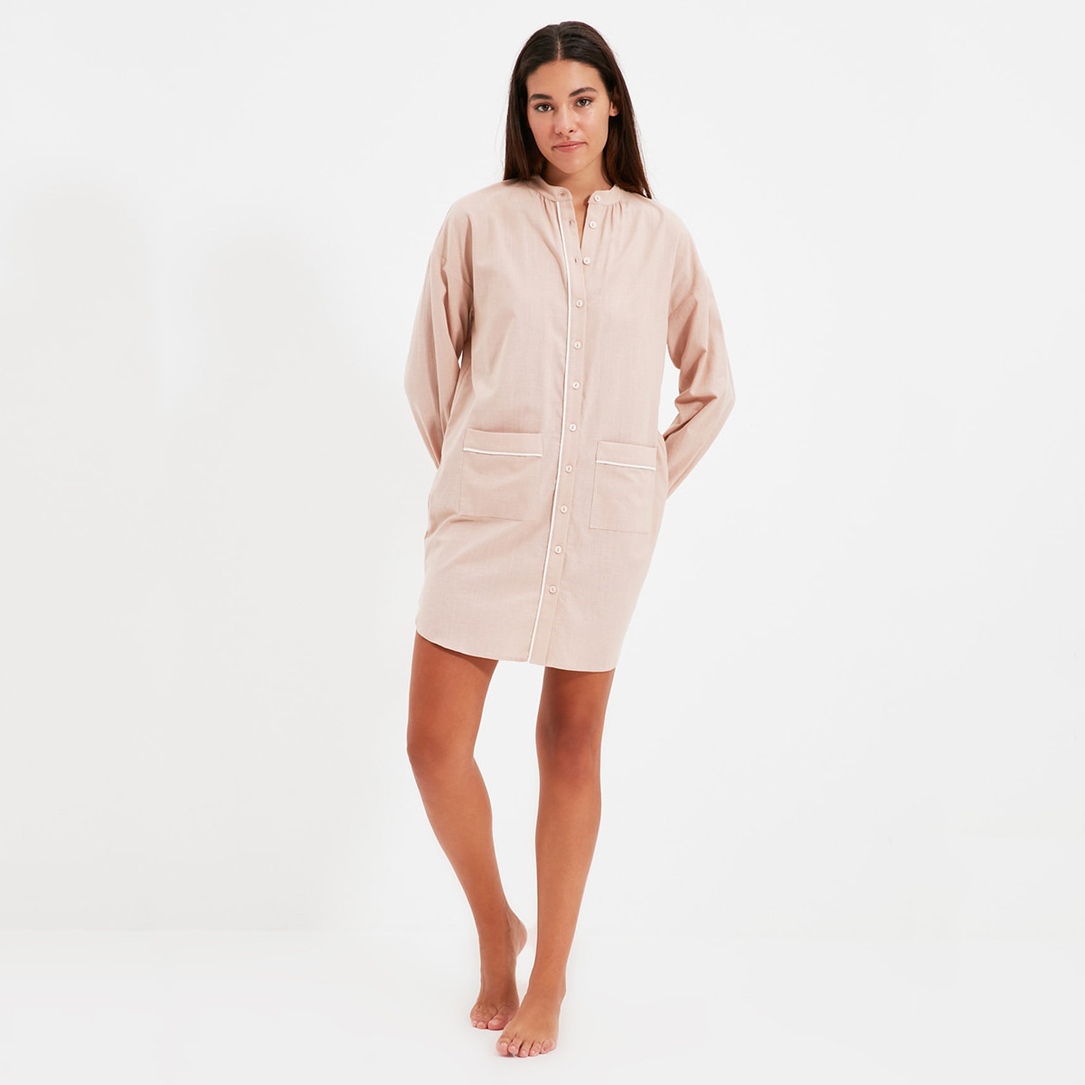 ترينديول اللون البيج قصير فستان-women-clothing-dresses-image-5