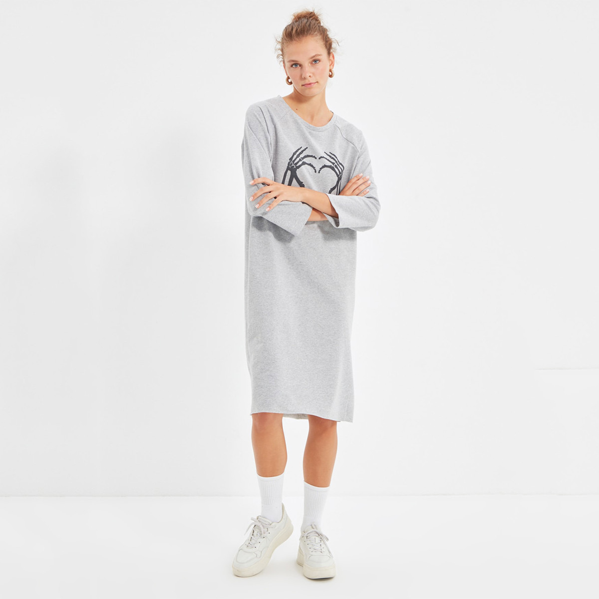 ترينديول رمادي متوسط الطول فستان-women-clothing-dresses-image-2