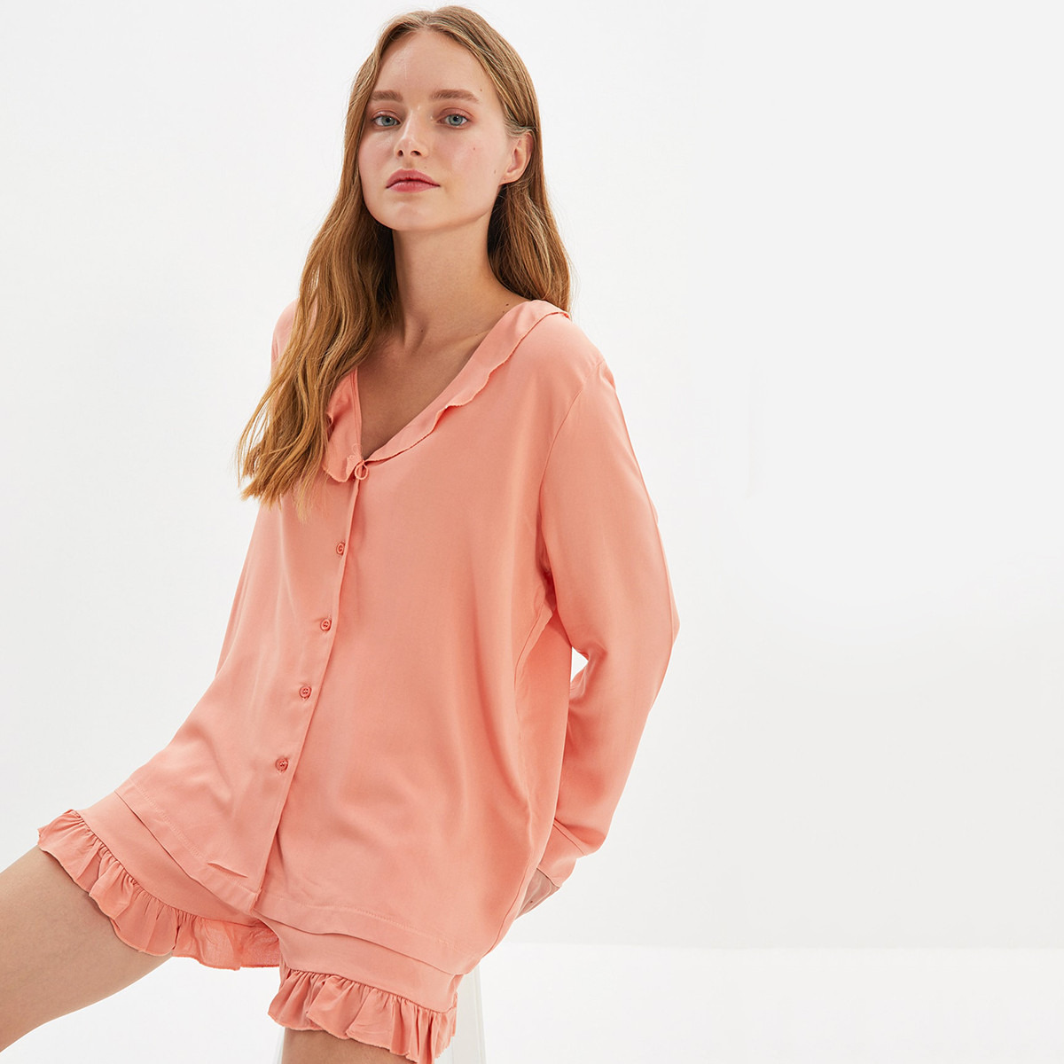 ترينديول لون القرنفل ثوب نوم-women-clothing-nightwear-pyjamas-longsets-image-1