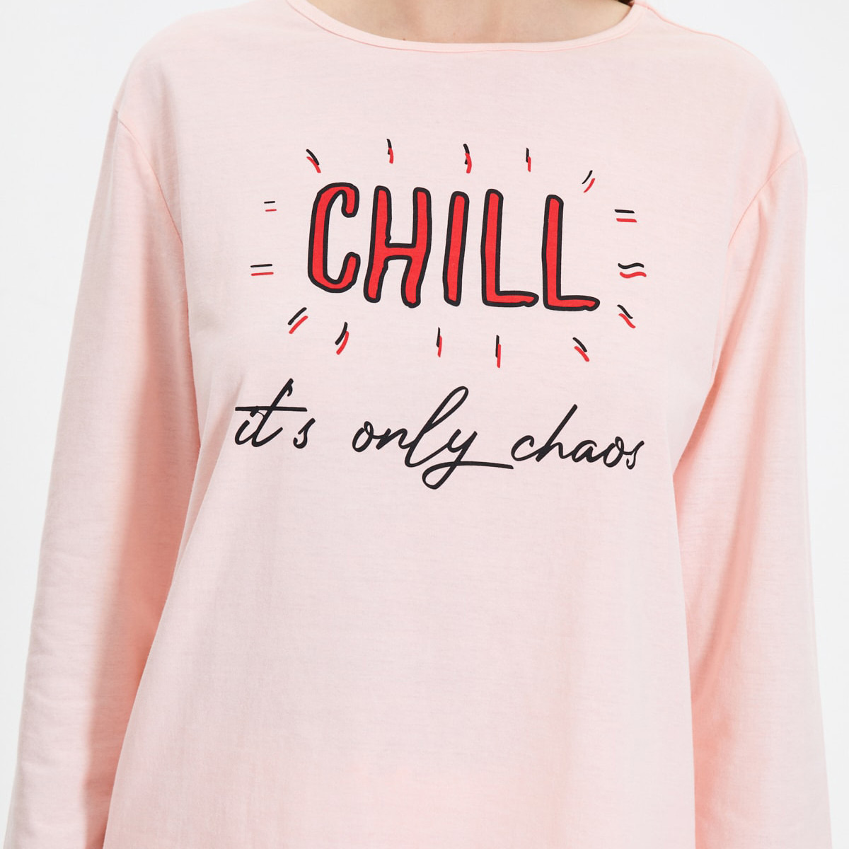 Set of 2 Trendyol Women Slogan Long Sleeves T-Shirt with Pyjama-women-clothing-nightwear-pyjamas-longsets-image-3