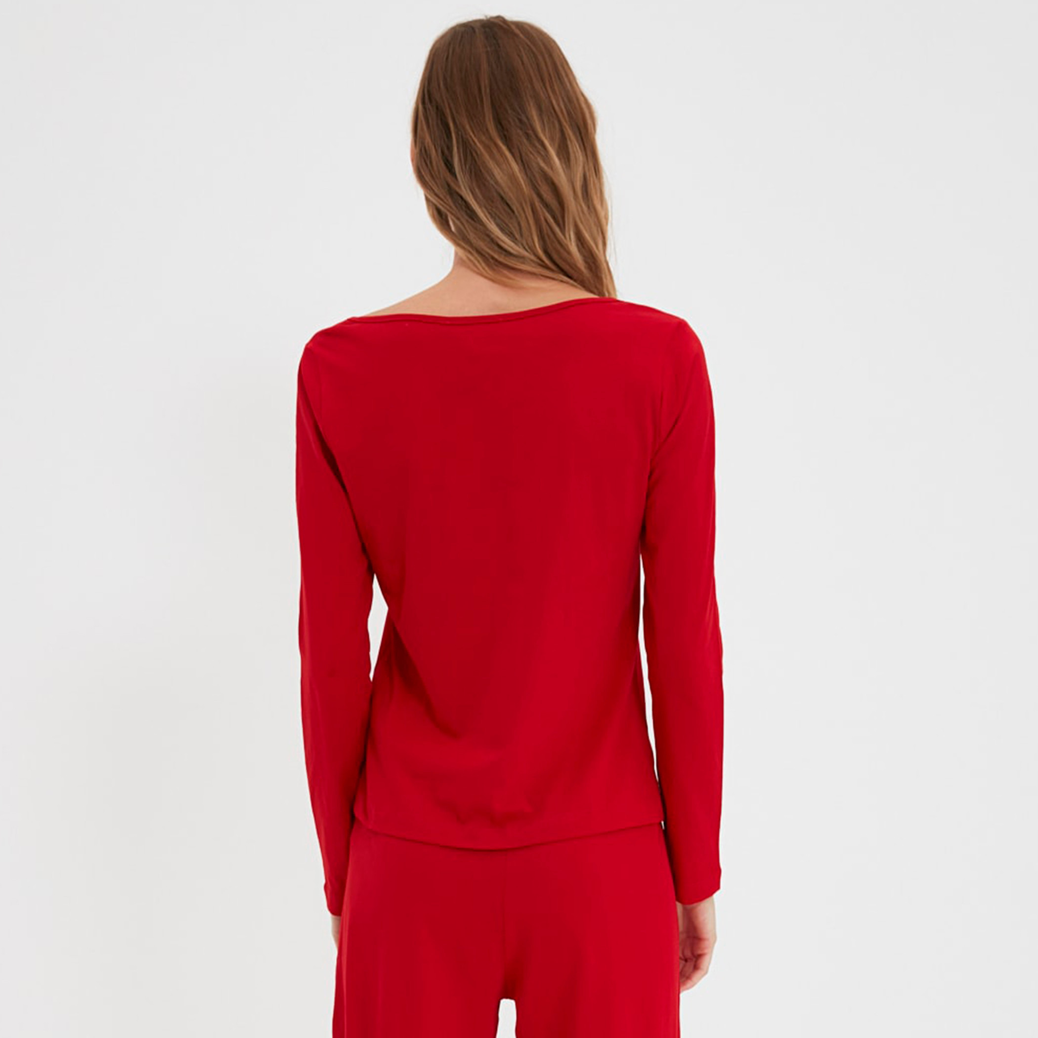 Trendyol Women Knitted Square Neck Top-Pyjama Set-women-clothing-nightwear-pyjamas-longsets-image-5