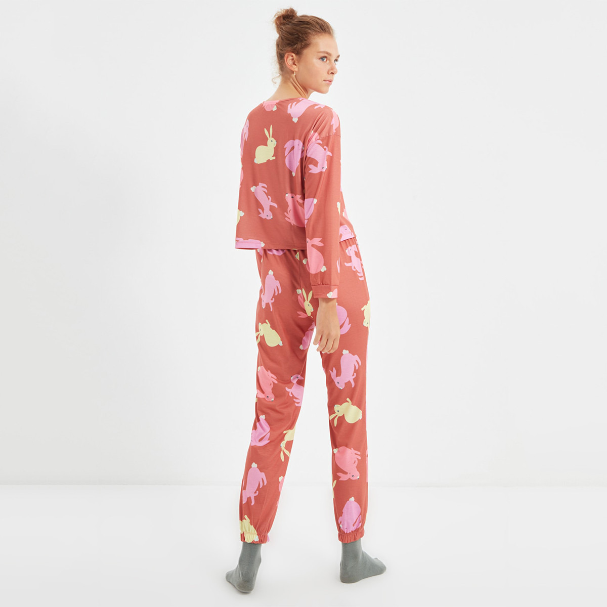 Set of 2 Trendyol Women Printed Crew Neck T-Shirt with Pyjama-women-clothing-nightwear-pyjamas-longsets-image-5