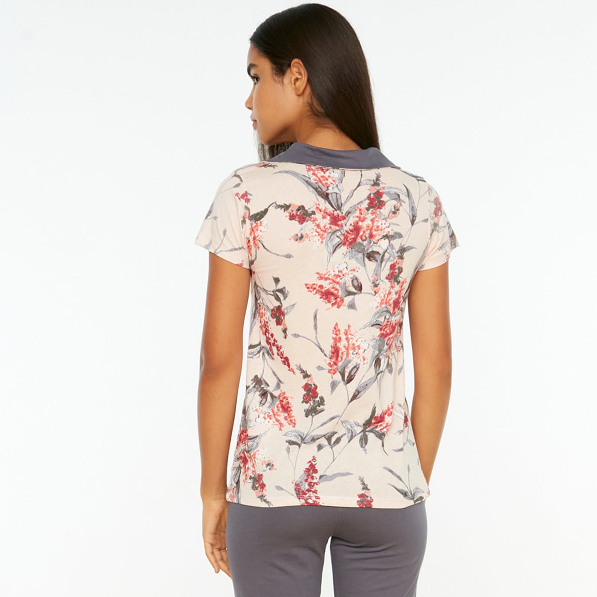 Trendyol Women Floral Collared Shirt-Pyjama Set-women-clothing-nightwear-pyjamas-longsets-image-5