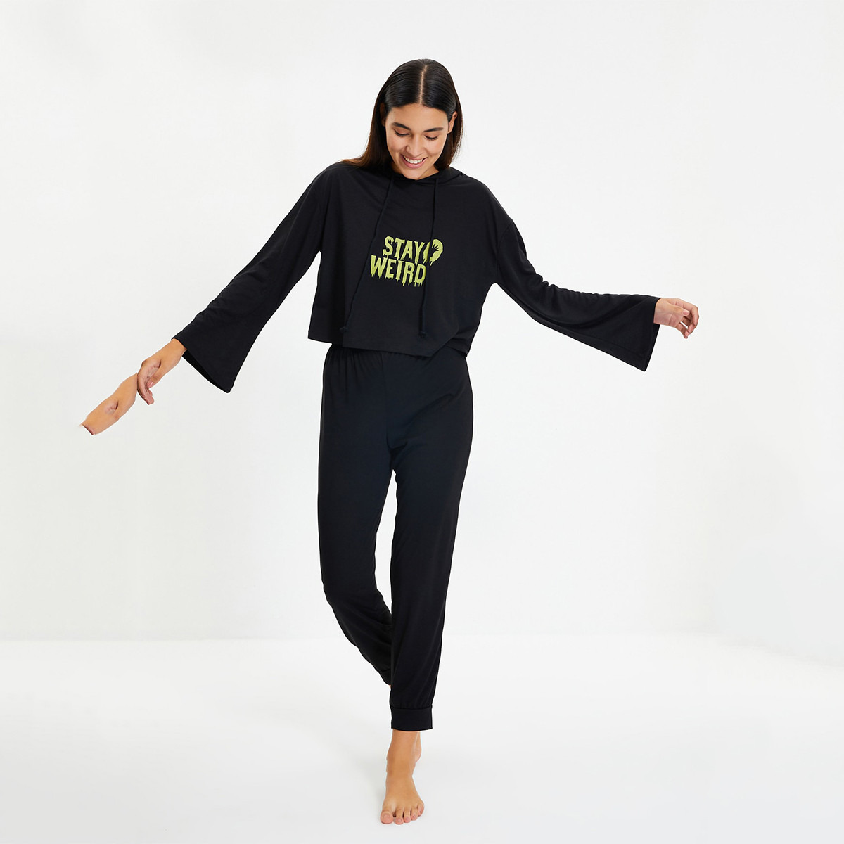 Set of 2 Trendyol Women Printed Hooded Sweatshirt with Pyjama-women-clothing-nightwear-pyjamas-longsets-image-1