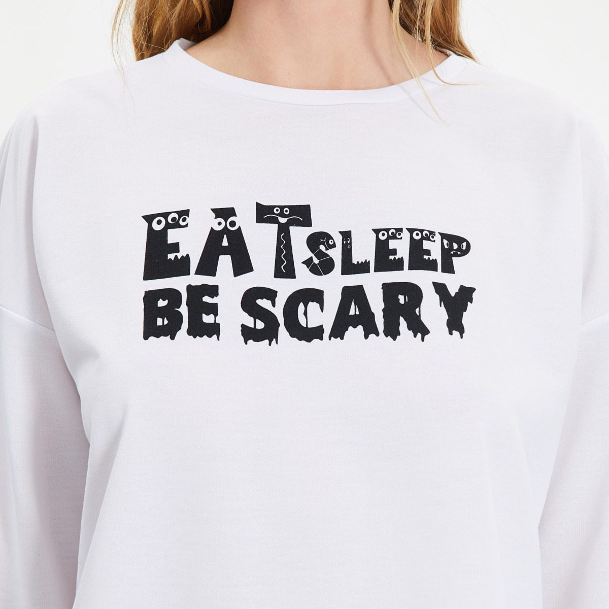 Set of 2 Trendyol Women Slogan Crew Neck Sweatshirt with Pyjama-women-clothing-nightwear-pyjamas-longsets-image-2