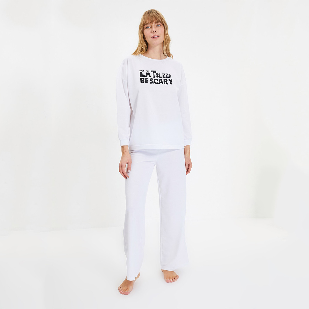 Set of 2 Trendyol Women Slogan Crew Neck Sweatshirt with Pyjama-women-clothing-nightwear-pyjamas-longsets-image-5