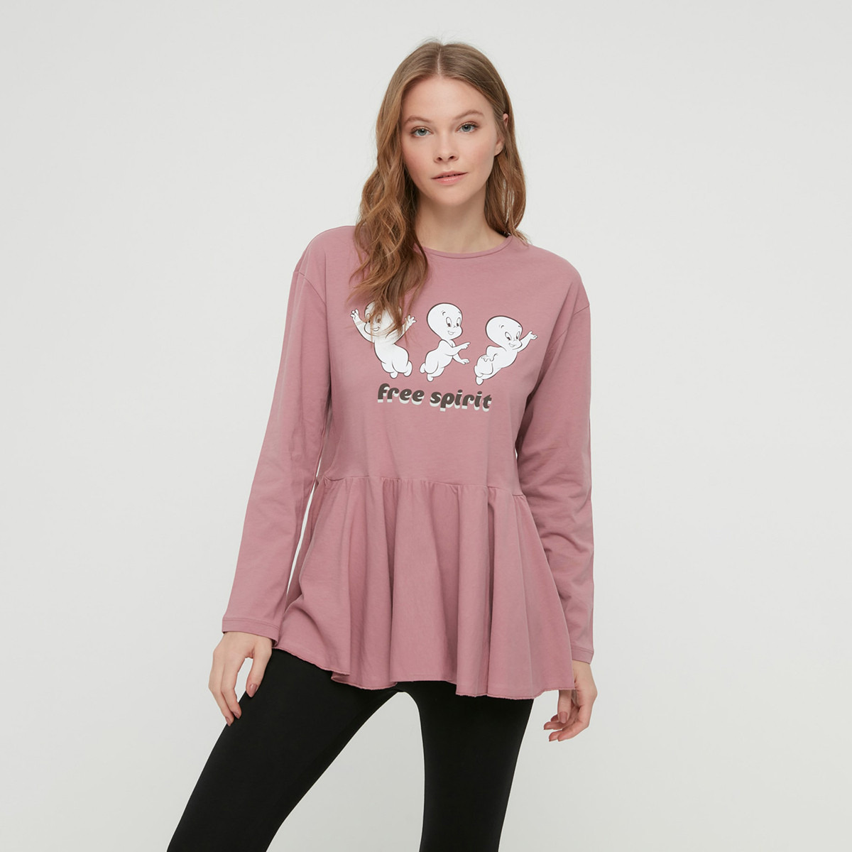 Trendyol Women Pink Printed Long Sleeves T-Shirt and Pyjama Set-women-clothing-nightwear-pyjamas-longsets-image-1