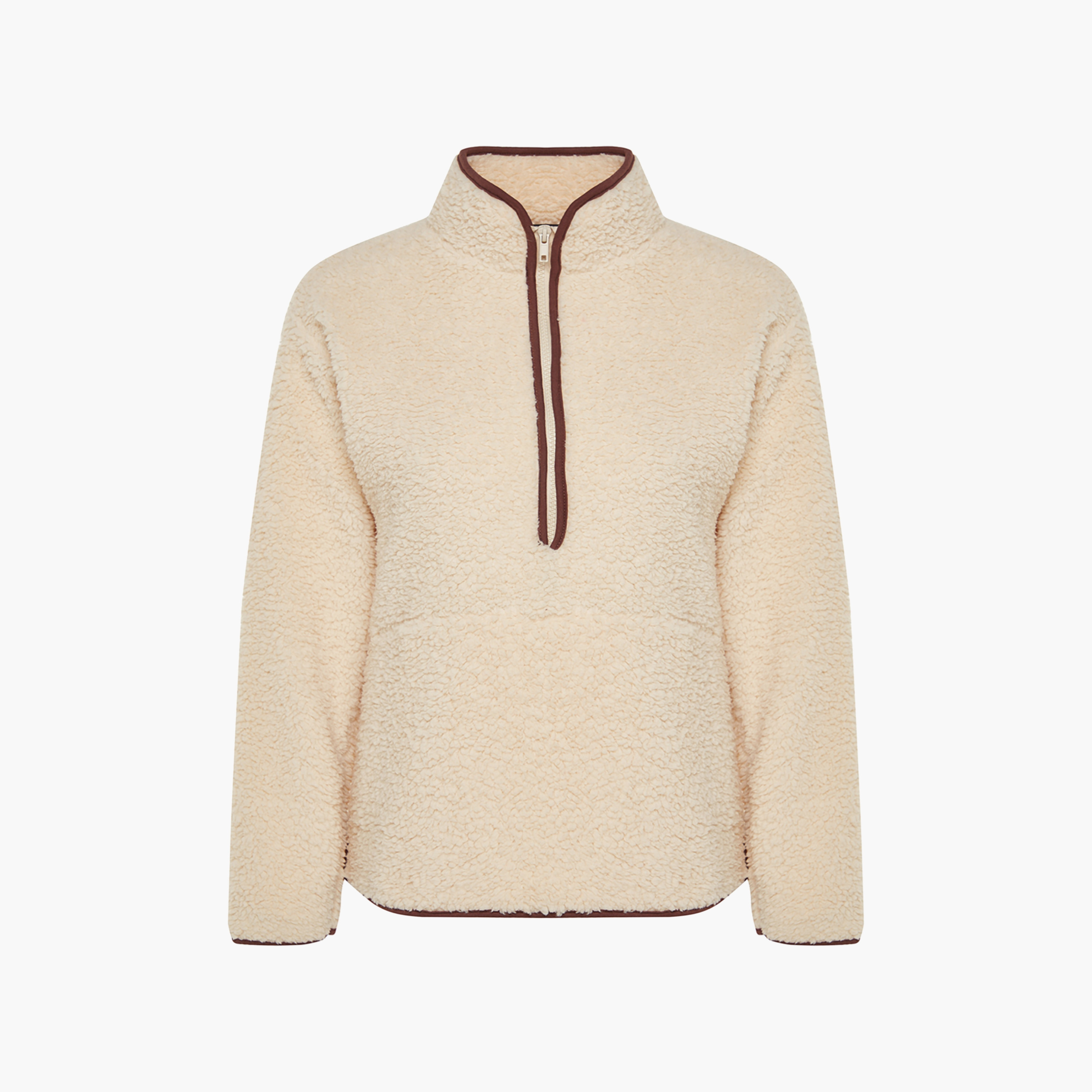 سويت شيرت حريمي بيج من قماش الفليس بياقة مرتفعة وأكمام مسدلة من تريندyولميلا-women-clothing-hoodiesandsweatshirts-sweatshirts-image-7