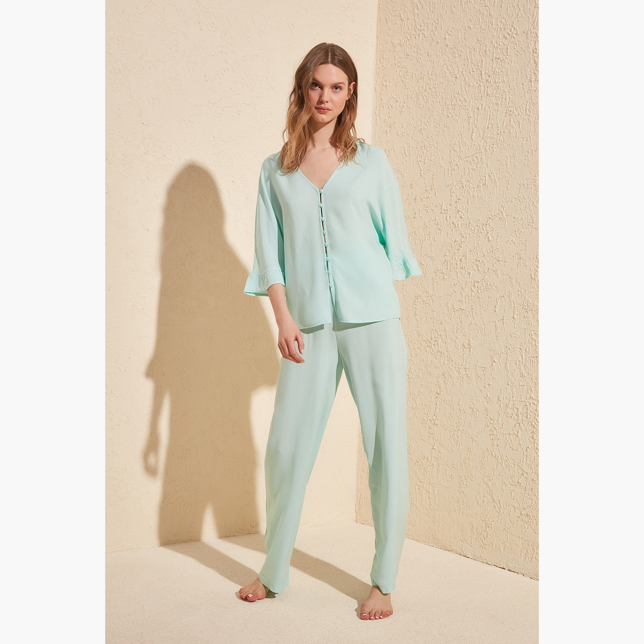 Trendyol Solid Pyjama Set-women-clothing-nightwear-pyjamas-longsets-image-2