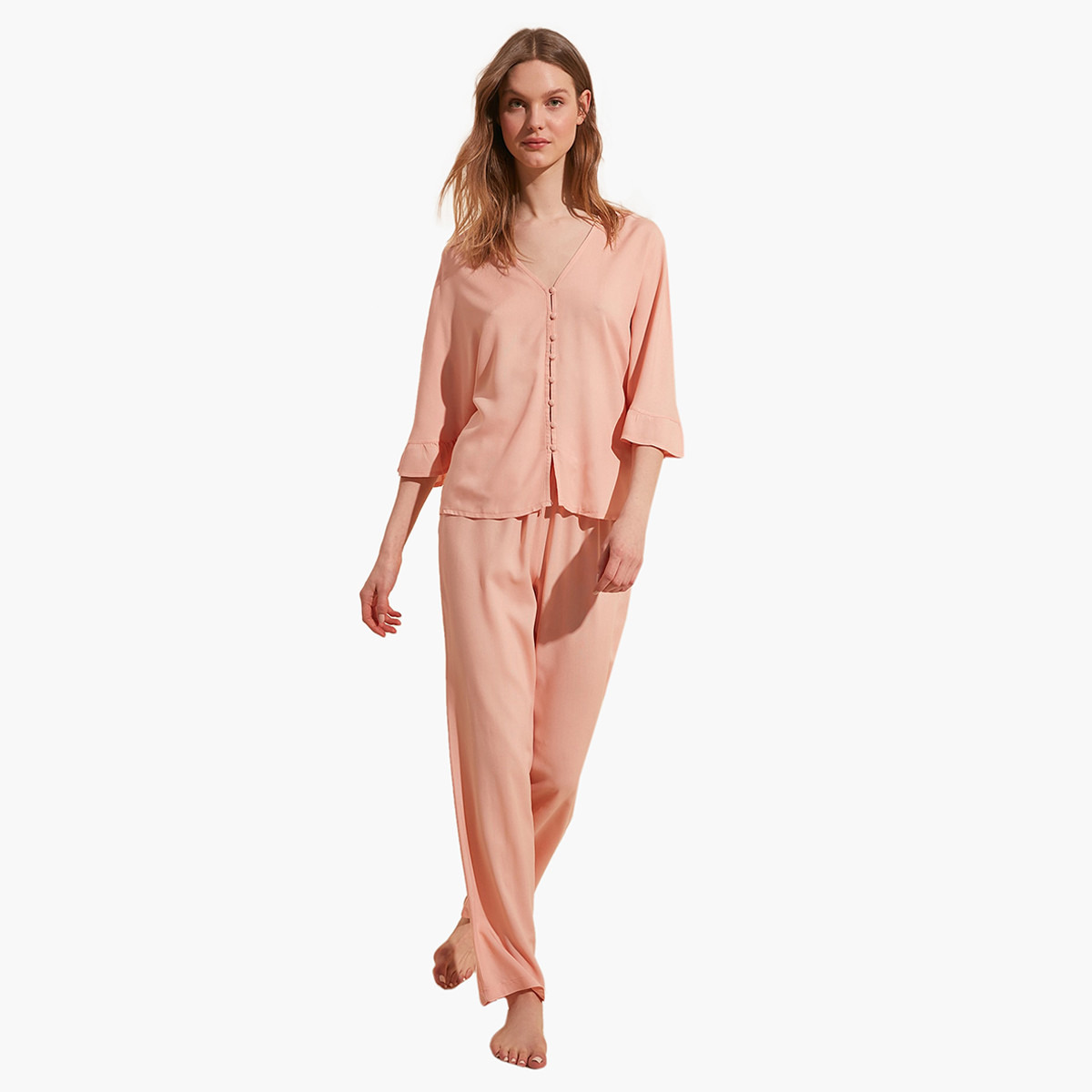 Trendyol Solid Pyjama Set-women-clothing-nightwear-pyjamas-longsets-image-5