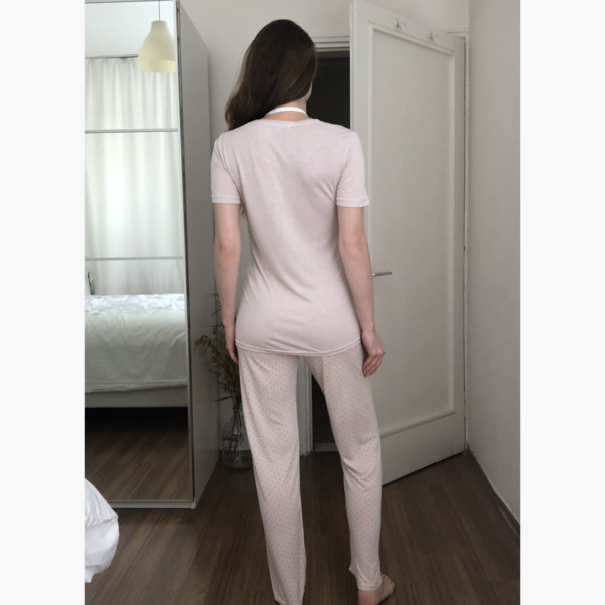طقم تيشيرت بياقة مستديرة وطبعات وبنطلون بيجاما وقناع للعين من ترينديول-women-clothing-nightwear-pyjamas-longsets-image-5