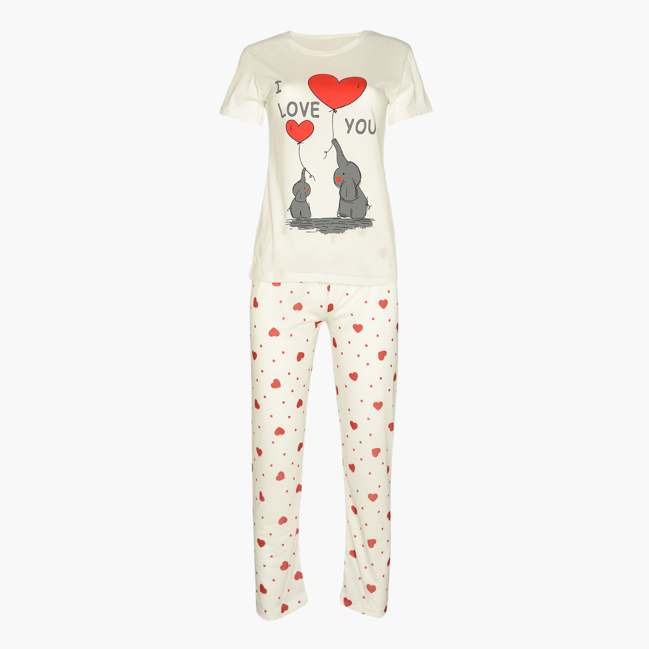 طقم بنطلون بيجاما وتيشيرت بياقة مستديرة وطبعات تريندول-women-clothing-nightwear-pyjamas-longsets-image-1