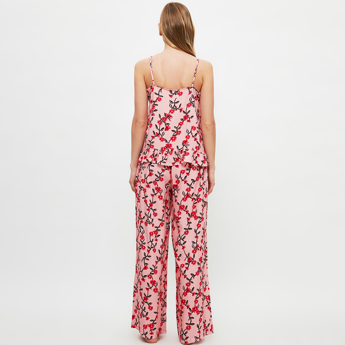 Trendyol Women Cotton Printed Pink Top And Pyjama Set-women-clothing-nightwear-pyjamas-longsets-image-4