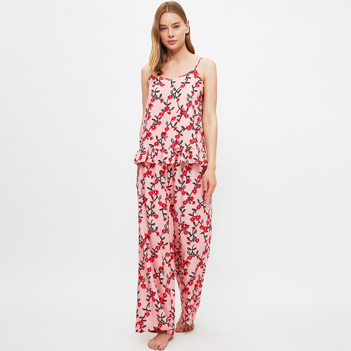 Trendyol Women Cotton Printed Pink Top And Pyjama Set-women-clothing-nightwear-pyjamas-longsets-image-5