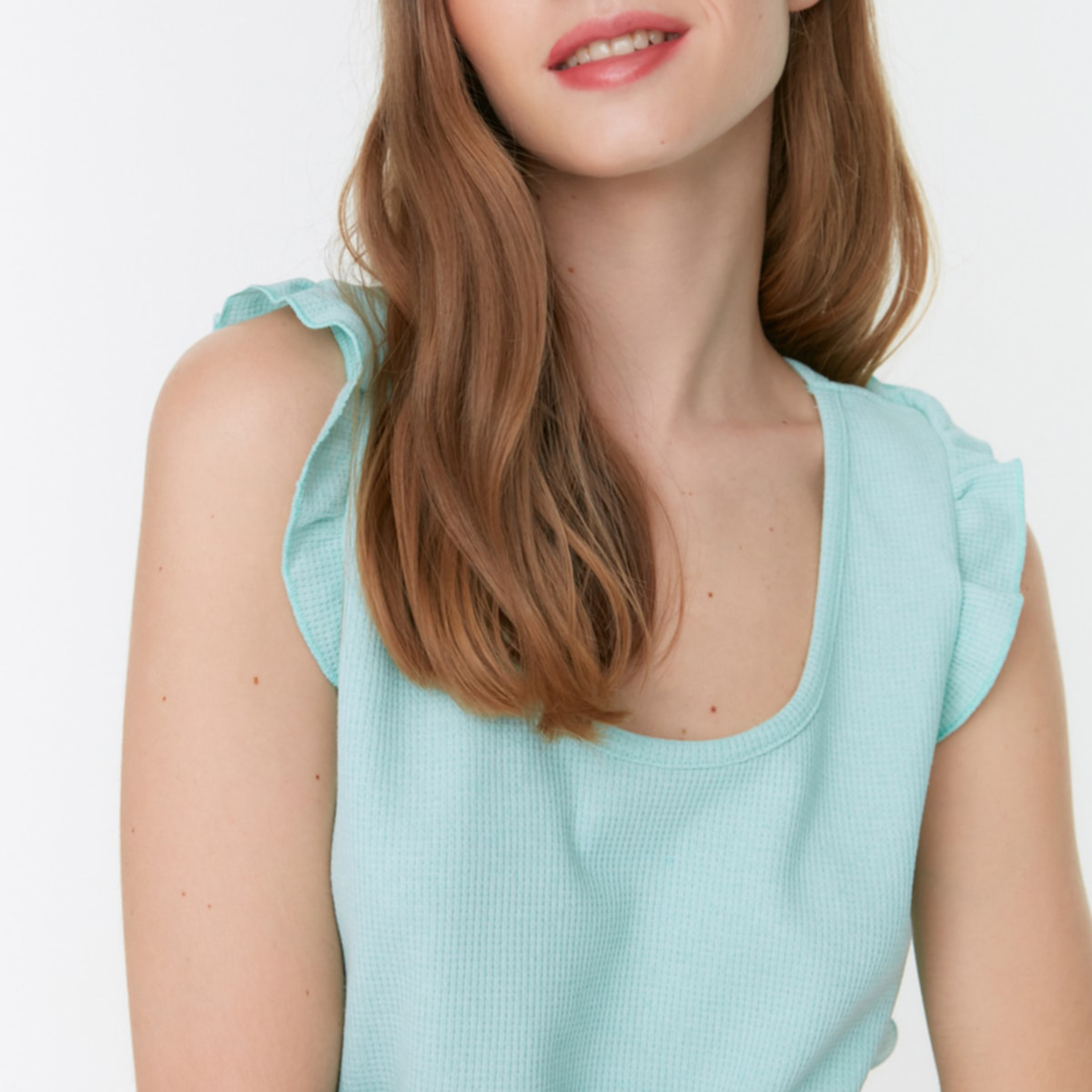 مجموعة توب و شورتس بدون أكمام من ترينديول نسائية خضراء سادة-women-clothing-nightwear-pyjamas-longsets-image-2