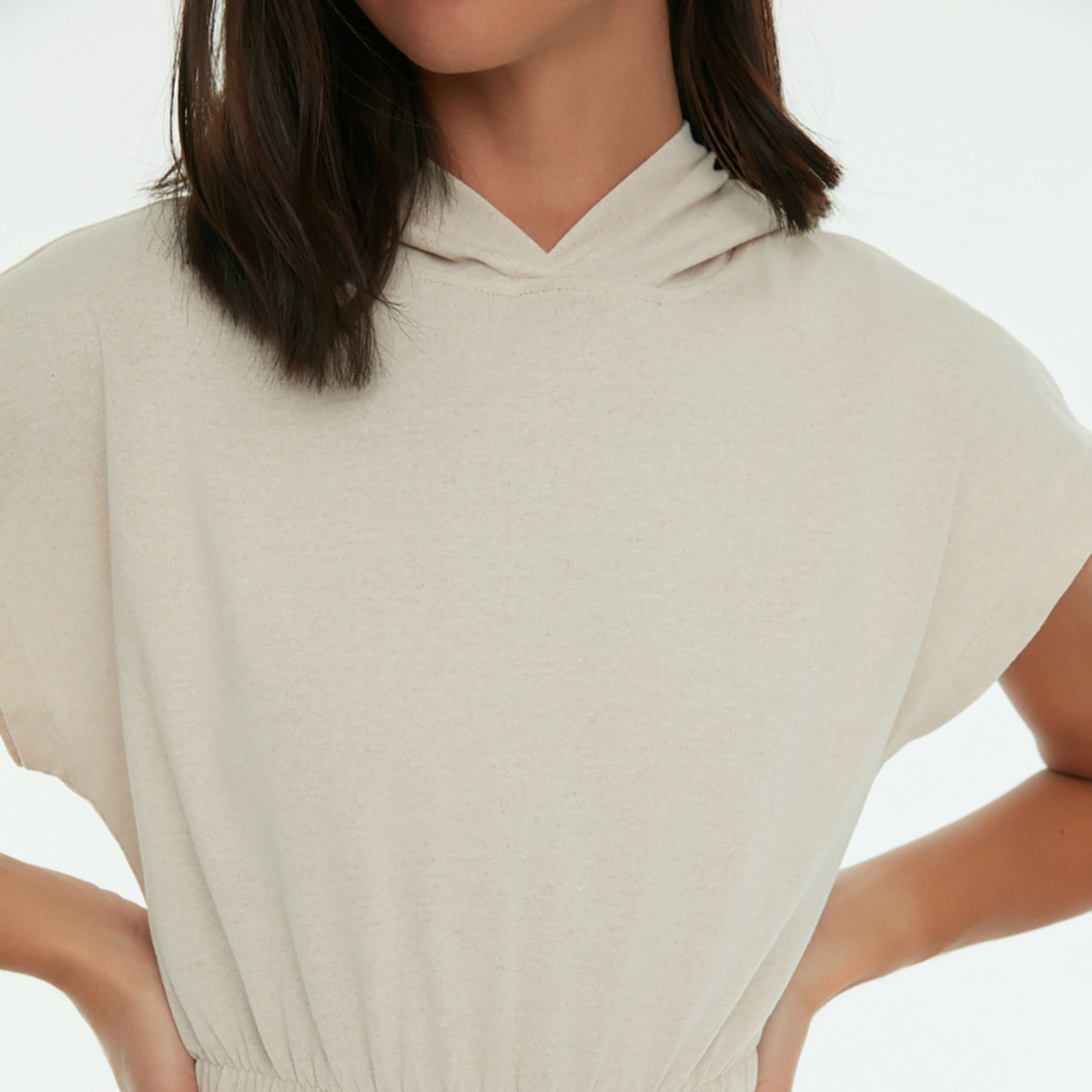 طقم هودي قصير وشورتس من ترينديول سادة مع لون بيج للنساء-sports-women-clothing-trackpantsandtracksuits-image-4