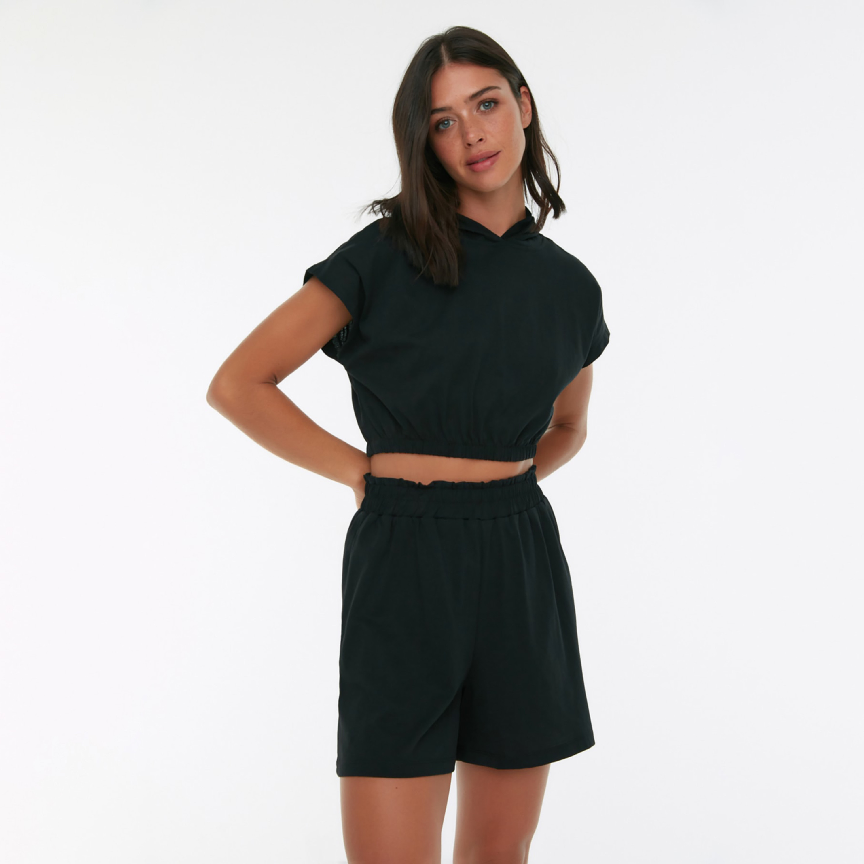 طقم هودي قصير وشورتس من ترينديول سادة مع لون بيج للنساء-sports-women-clothing-trackpantsandtracksuits-image-7