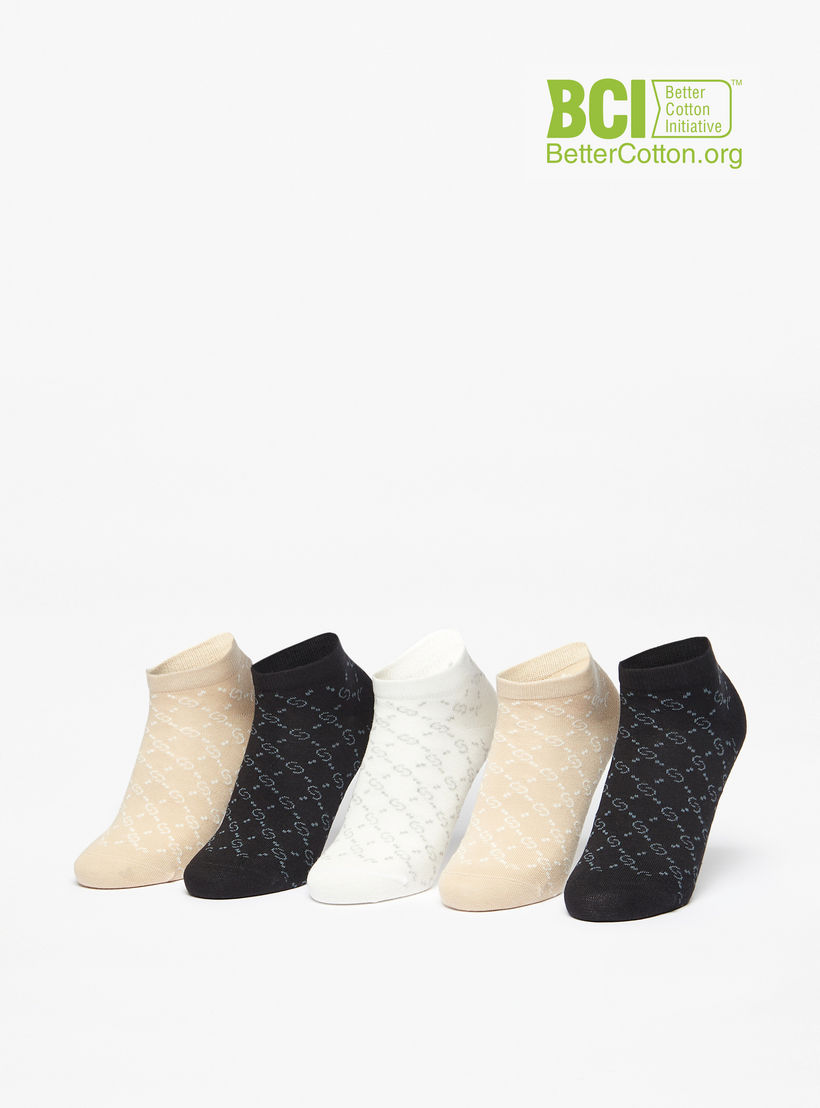 طقم جوارب غير وبرية 5 قطع بطول الكاحل وتفاصيل الشعار من سيليست-women-socksandstockings-image-1