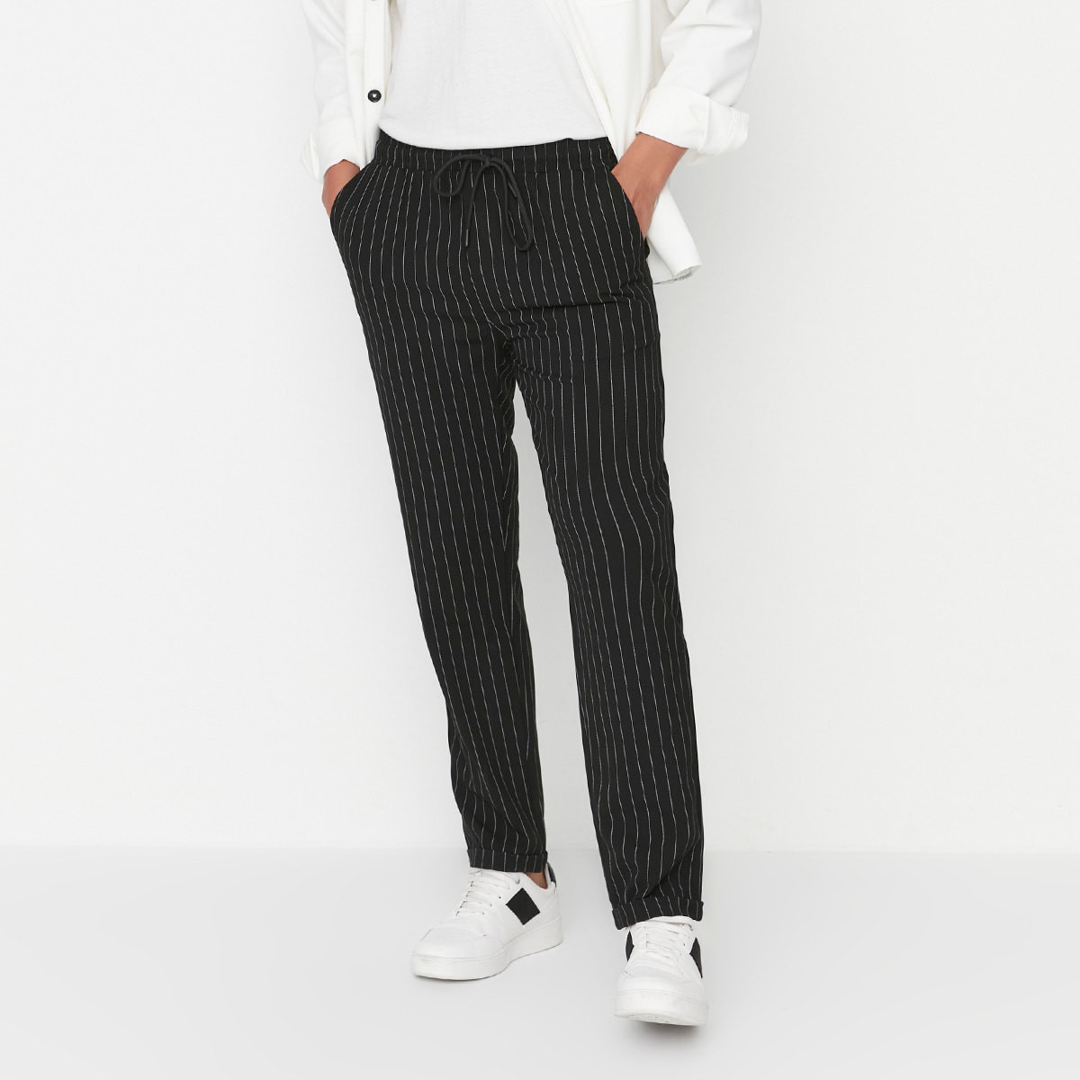 Mens striped sale drawstring pants