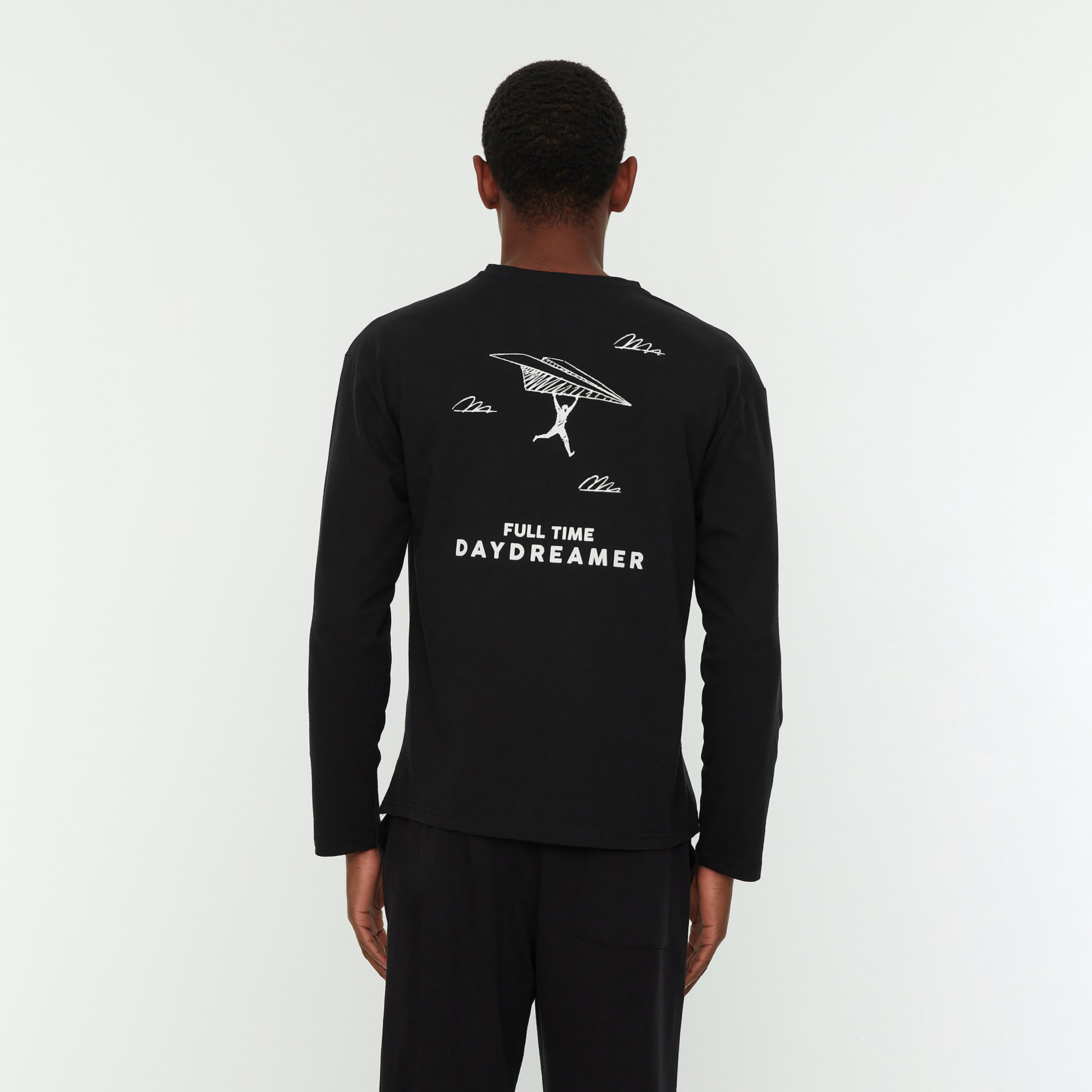 Trendyol Man Black Printed Crew Long Sleeves T-Shirt-men-clothing-nightwear-tshirts-image-1