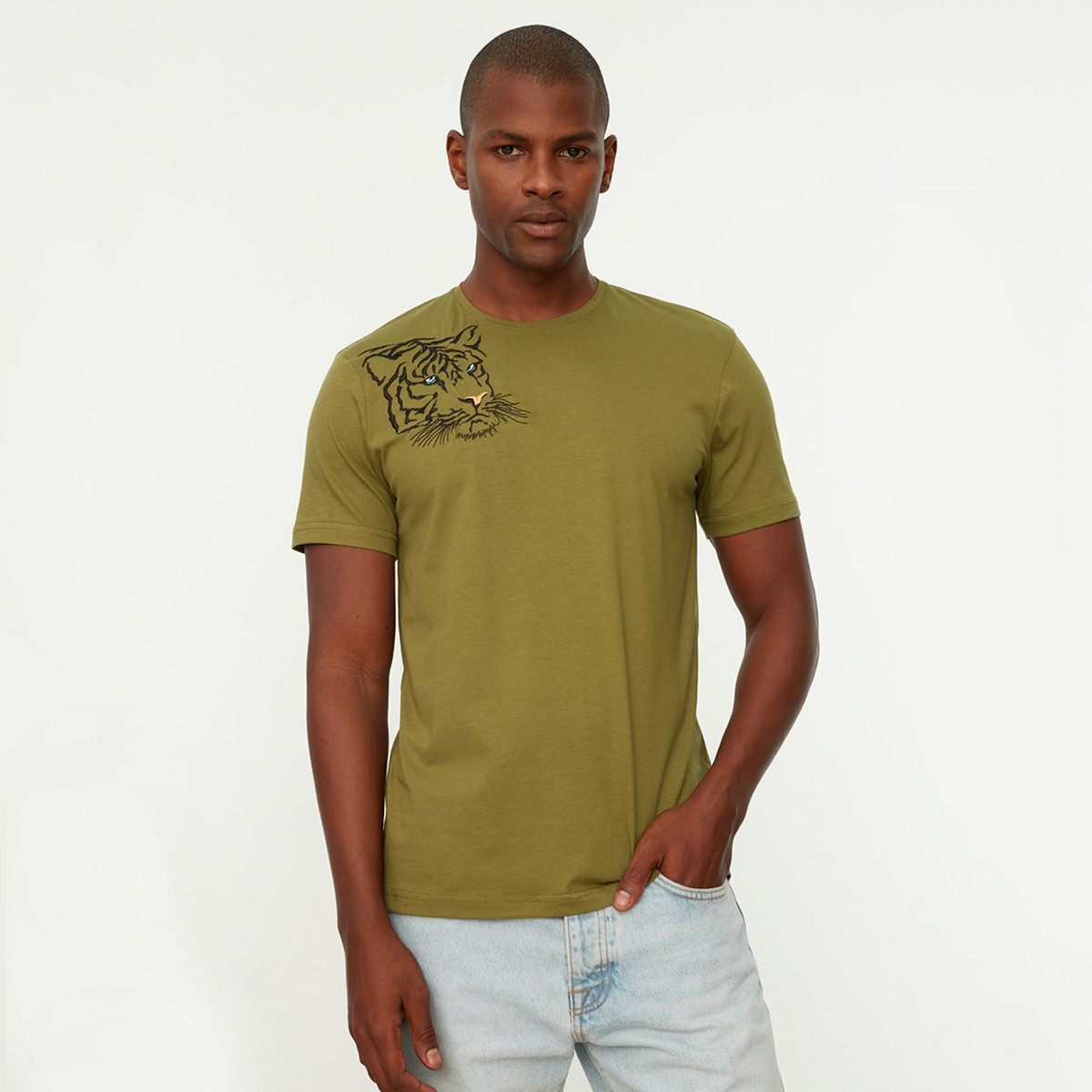 Shop Trendyol Man Khaki Embroidered 