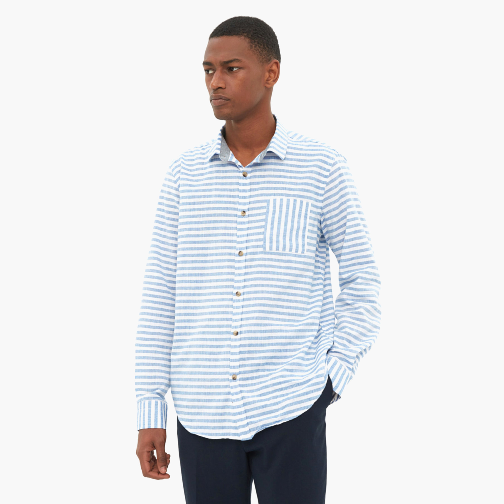 Trendyol MAN Striped Blue Buttoned Collared Neck Shirt-men-clothing-shirts-image-1