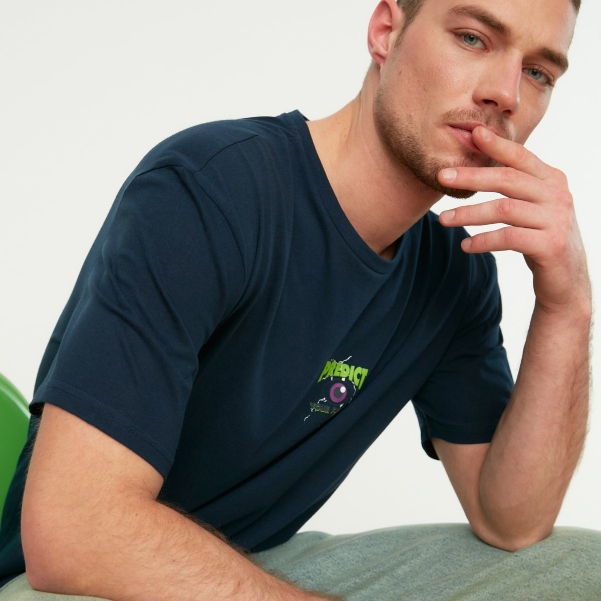 ترينديول قميص أزرق مطبوع بياقة مستديرة وأكمام قصيرة للرجال-men-clothing-tshirtsandpolos-tshirts-image-5