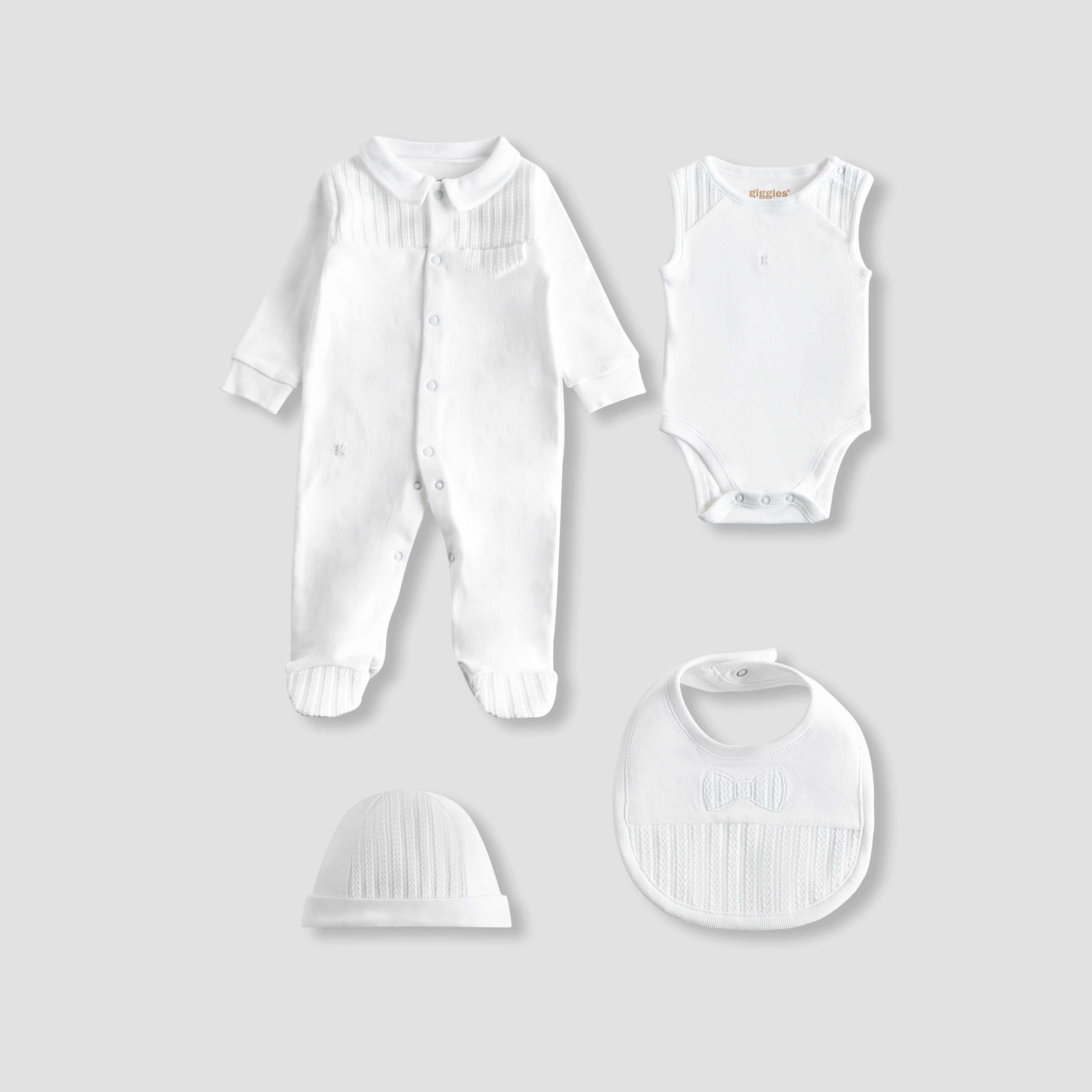 Giggles 4-Piece Boys Gift Set - Cotton - Sleepsuit, Cap, Bodysuit - Textured-baby-boys-clothing-setsandcoords-image-2