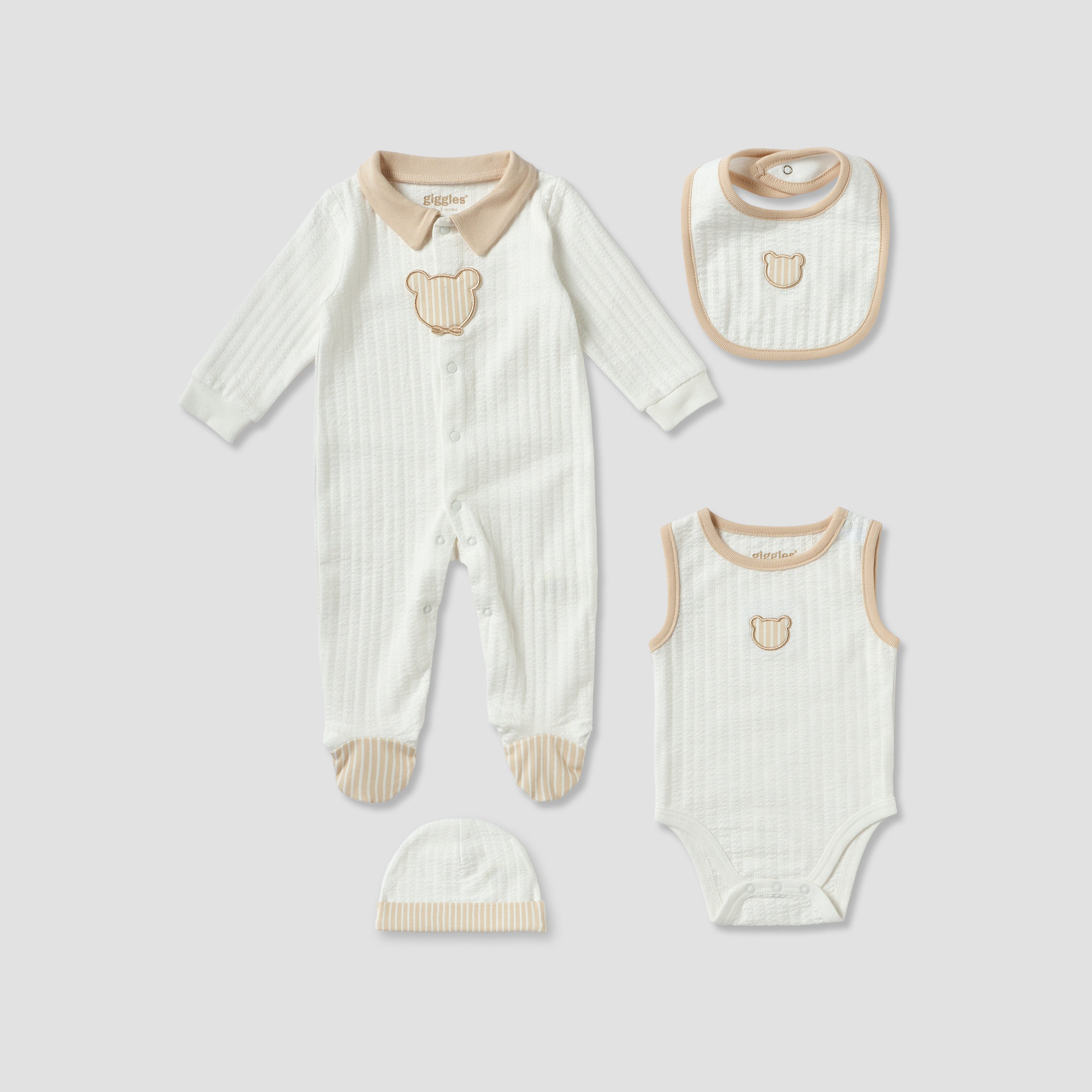 Set of 4 Giggles Clothing Gift Set with Bear Applique-baby-boys-clothing-setsandcoords-image-2