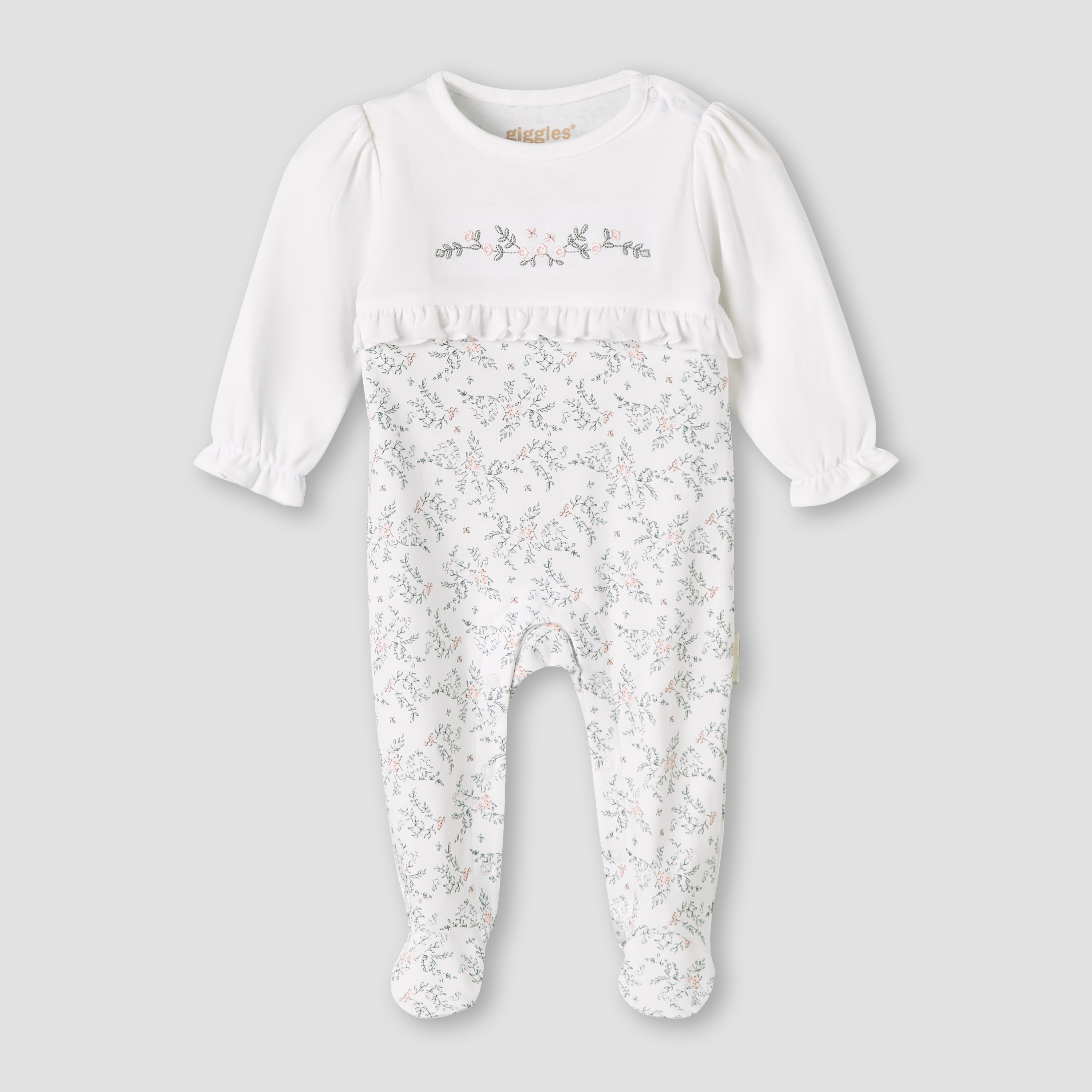 Giggles Cotton Round Neck Long Sleeves Sleepsuit with Floral Embroidery-baby-girls-clothing-nightwear-sleepsuits-image-2