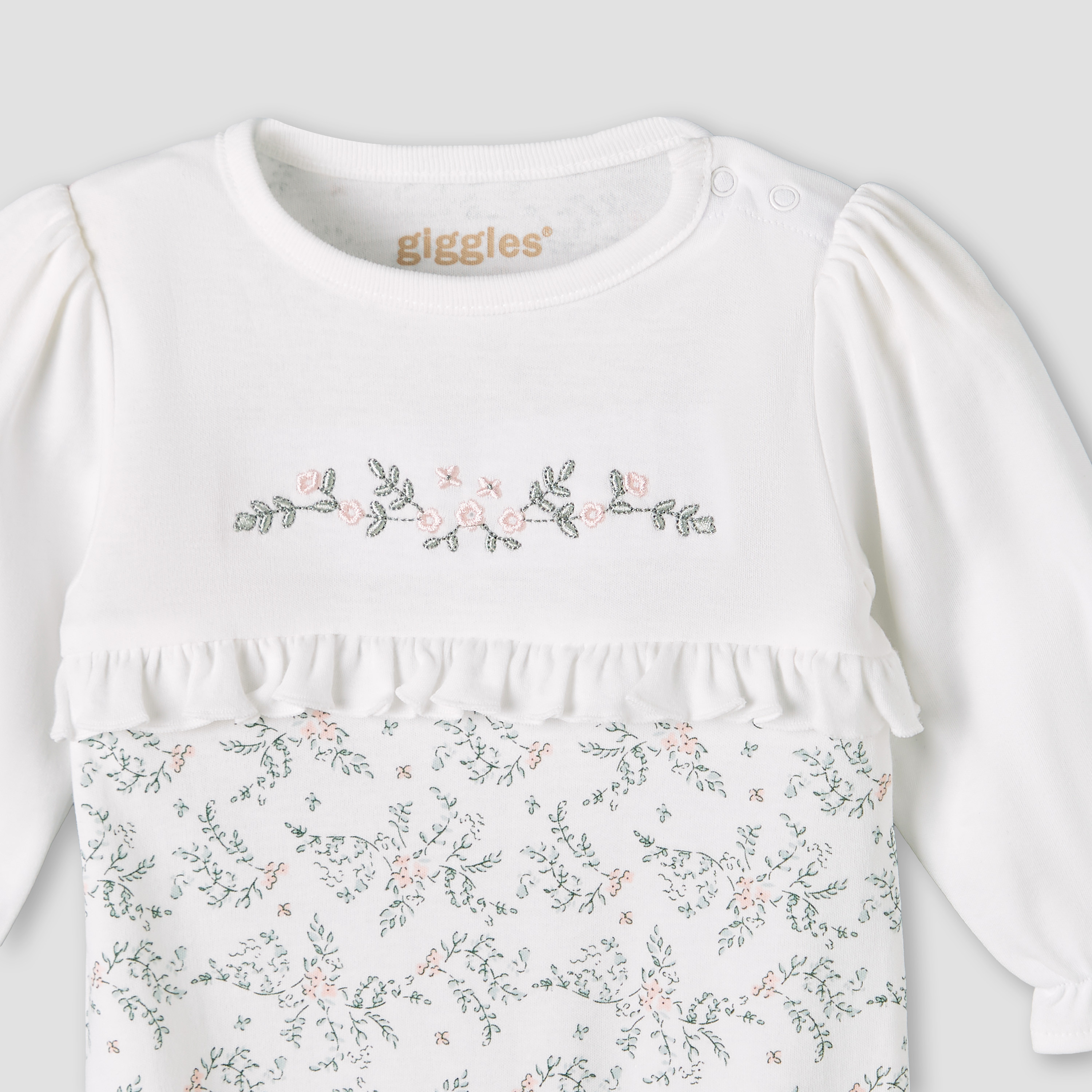 Giggles Cotton Round Neck Long Sleeves Sleepsuit with Floral Embroidery-baby-girls-clothing-nightwear-sleepsuits-image-4