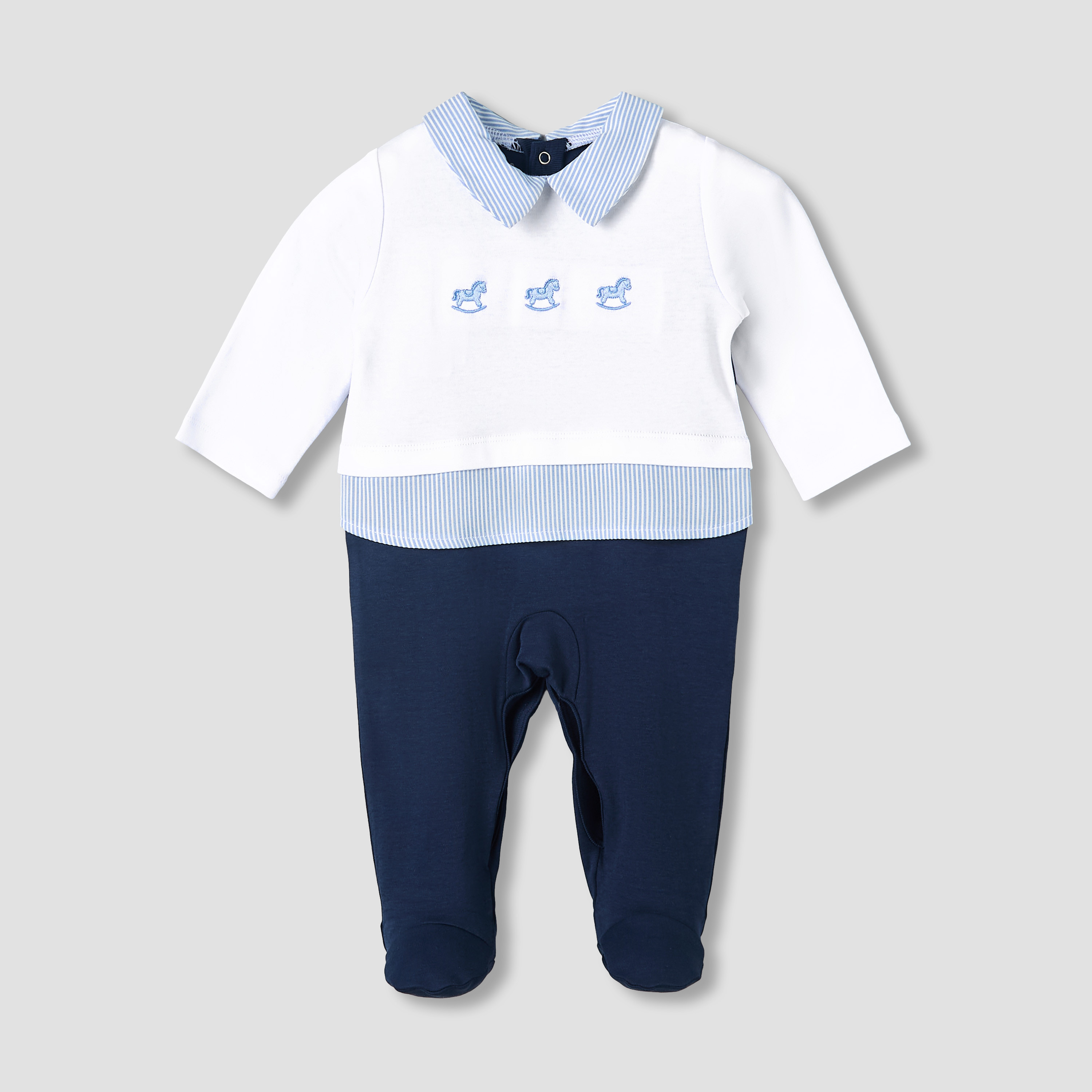 Giggles Cotton Collared Long Sleeves Sleepsuit with Horse Embroidery-baby-boys-clothing-nightwear-sleepsuits-image-2