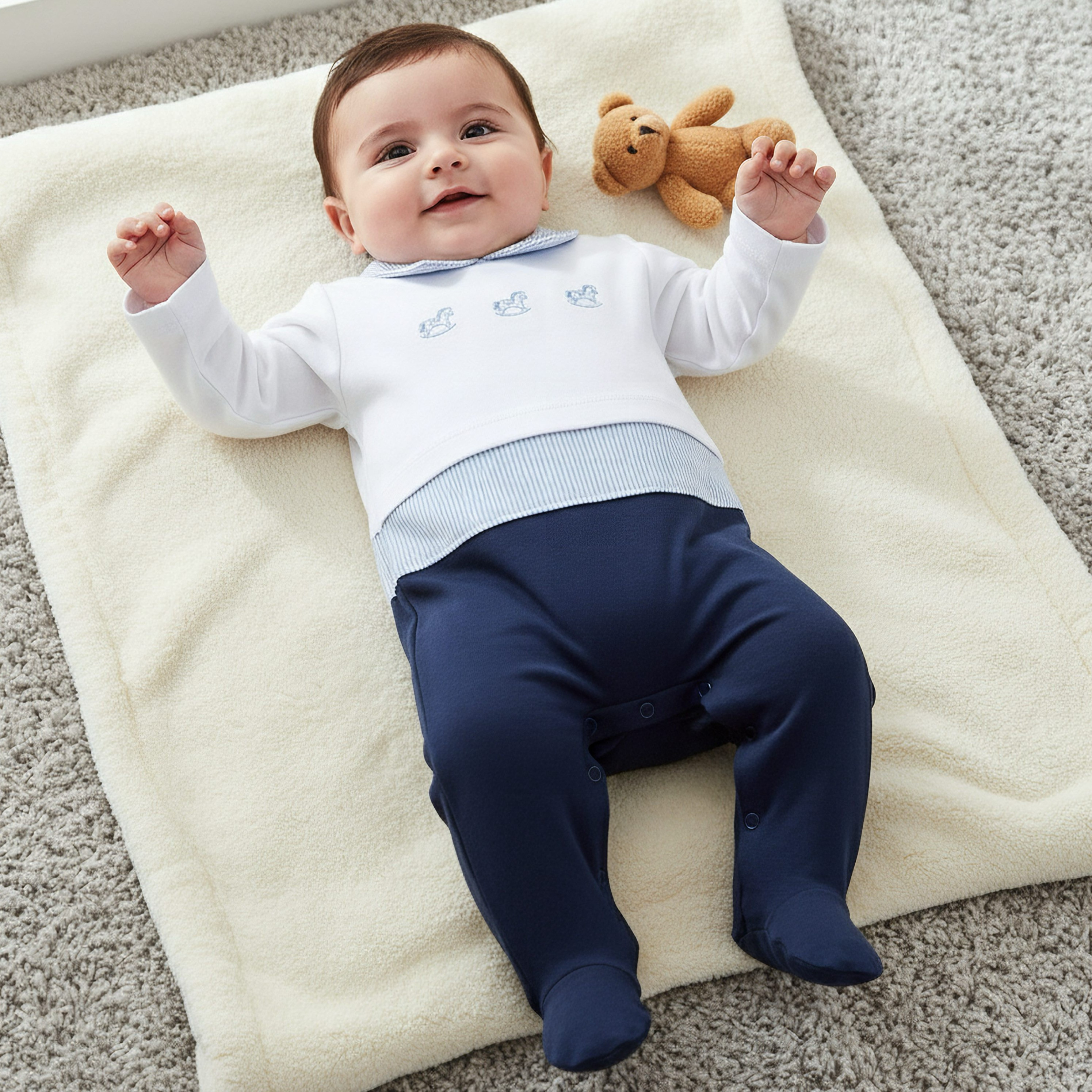 Giggles Cotton Collared Long Sleeves Sleepsuit with Horse Embroidery-baby-boys-clothing-nightwear-sleepsuits-image-1