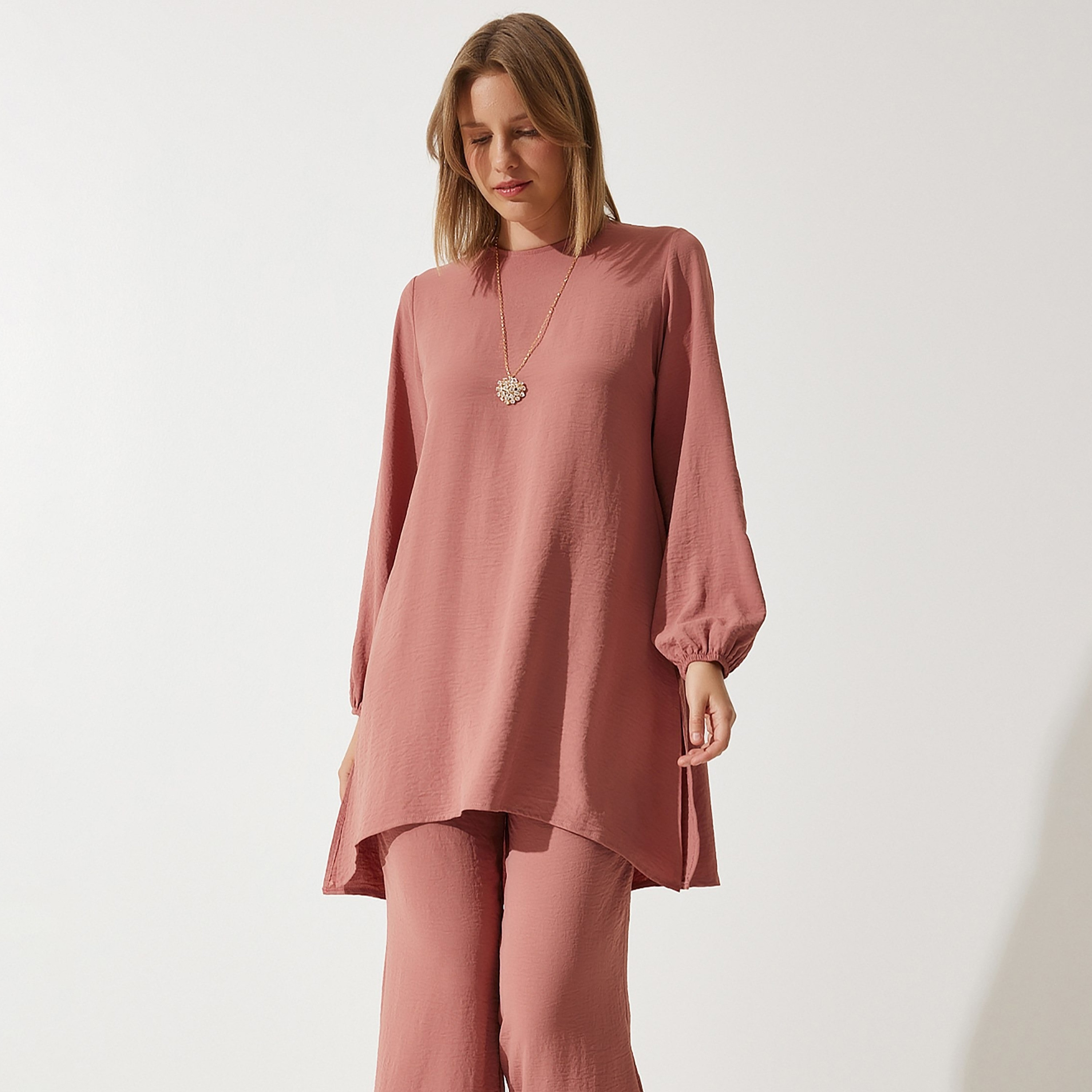 Happiness Istanbul 2-Piece Round Neck Tunic & Palazzo Knitted Women's Co-Ord Set-women-clothing-coordsets-image-2