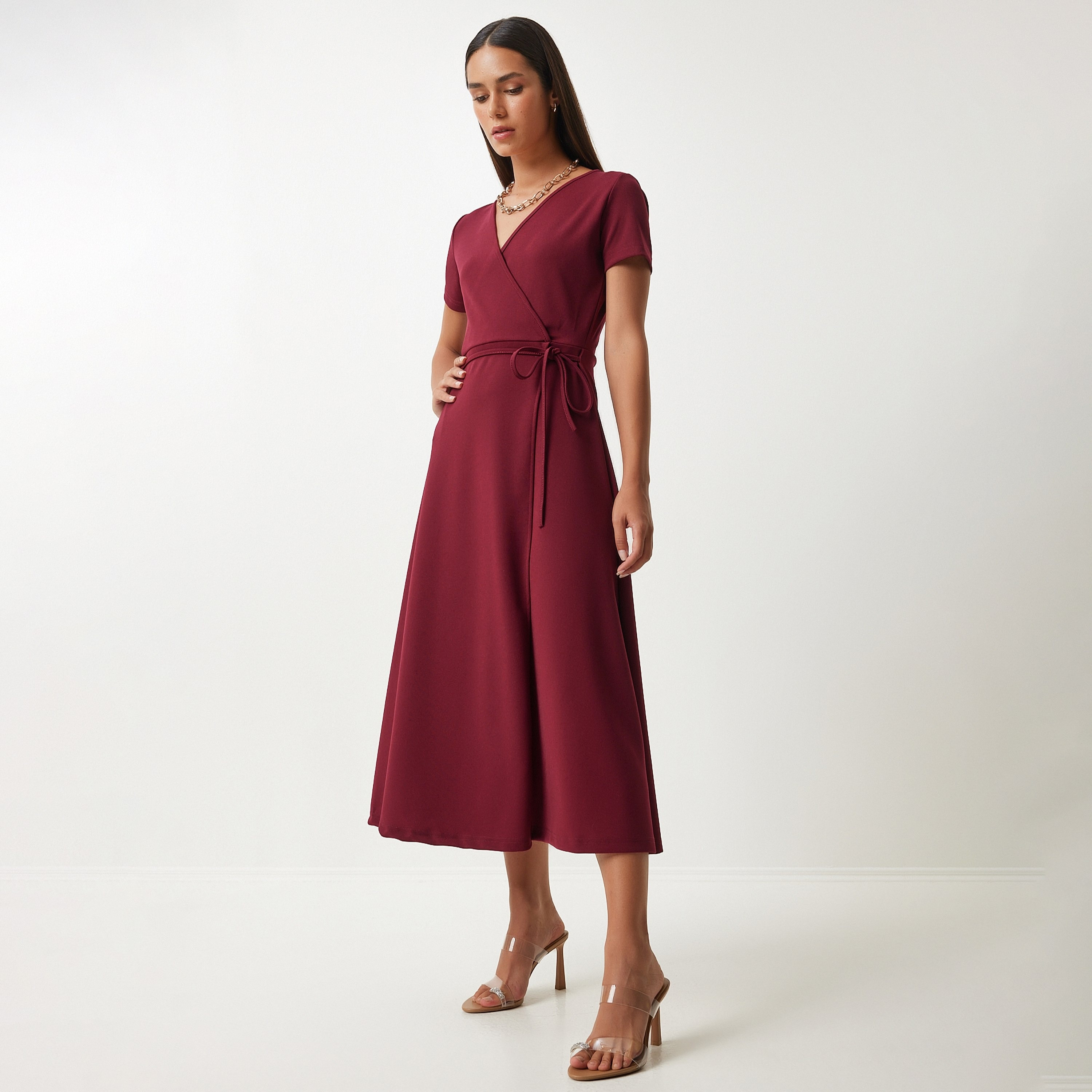 Happiness Istanbul Wrap Burgundy Women's Midi Dress-women-clothing-dresses-image-2