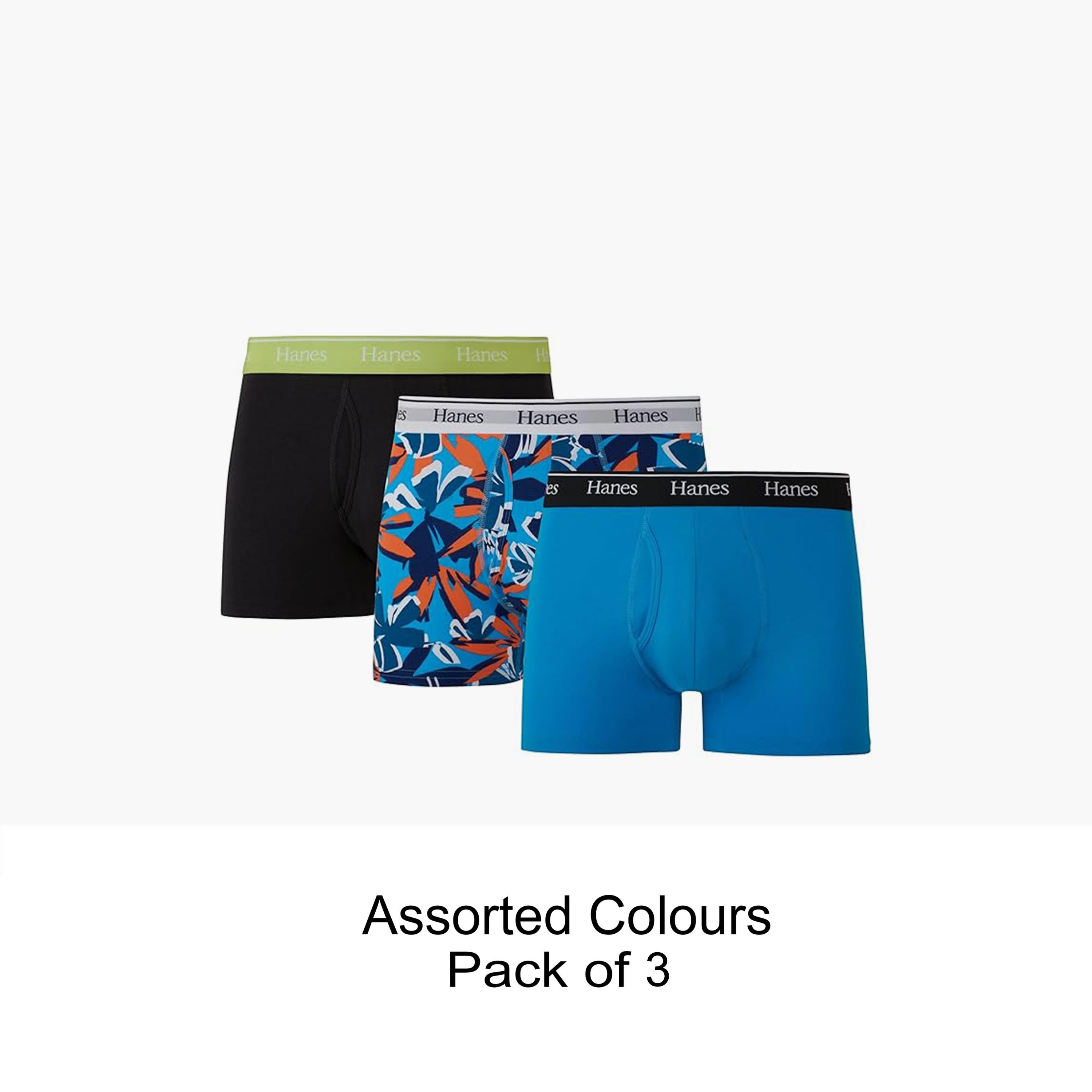 Hanes Assorted Pack of 3 Brand Print Waistband Men's Trunks-men-clothing-innerwear-underwear-image-1