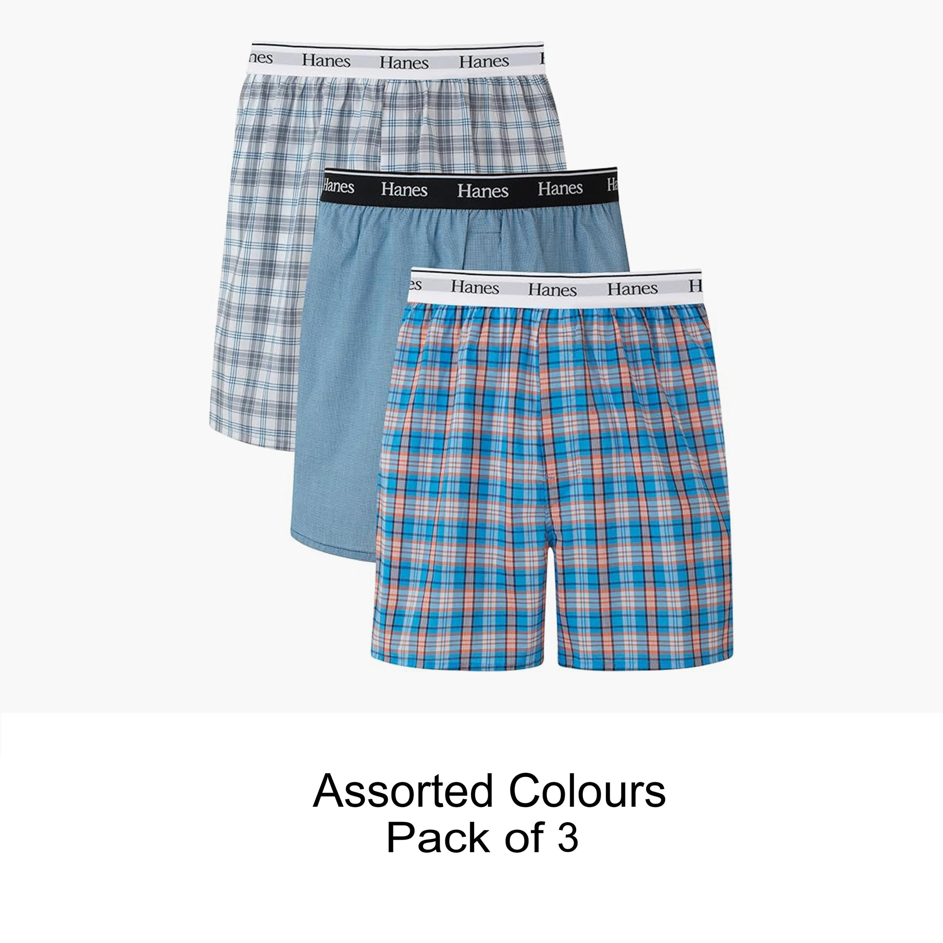 Hanes Assorted Pack of 3 Checked Brand Print Waistband Men's Boxers-men-clothing-innerwear-underwear-image-1