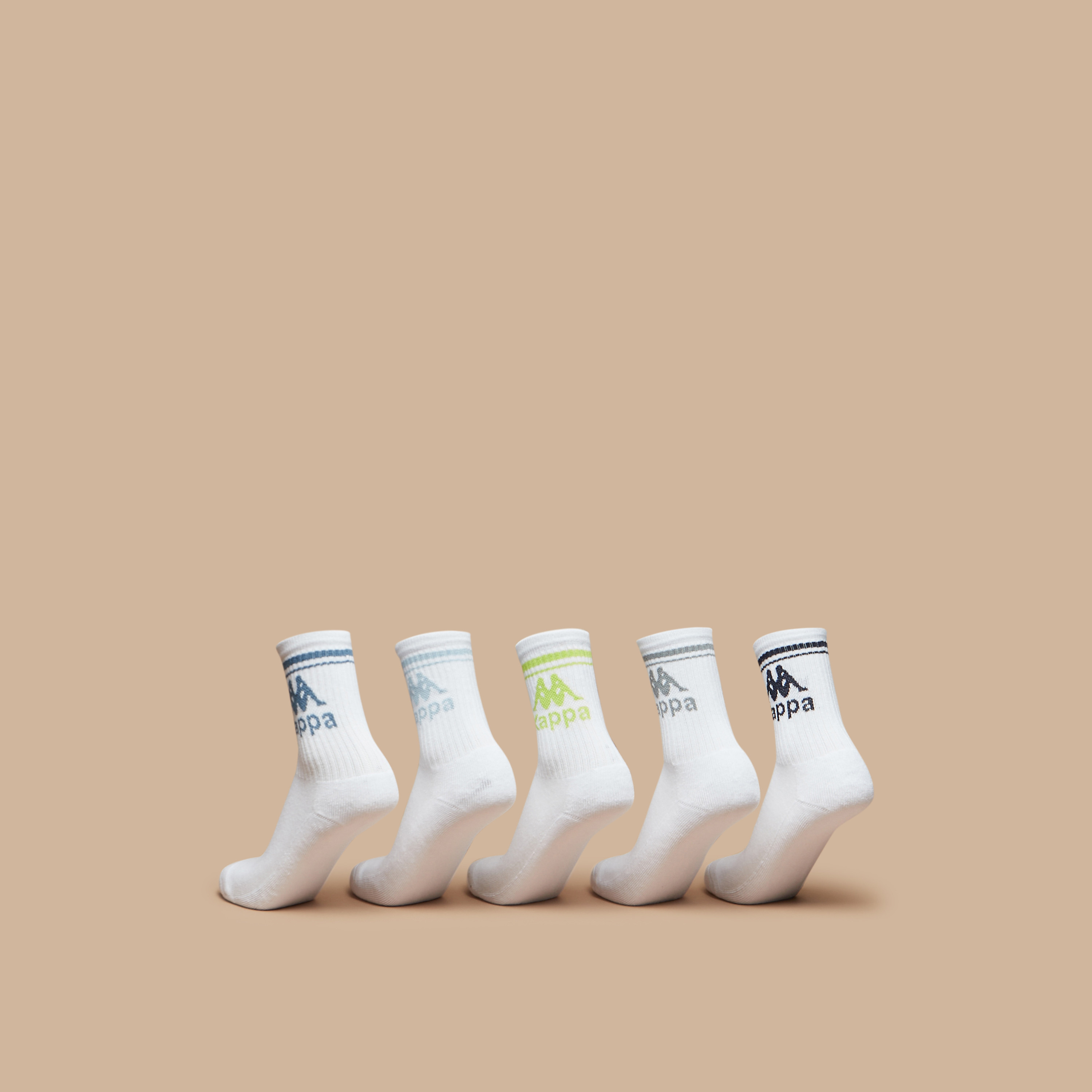 Kappa Logo Print Crew Length Cushioned Sports Socks - Set of 5-girls-accessories-socks-image-3
