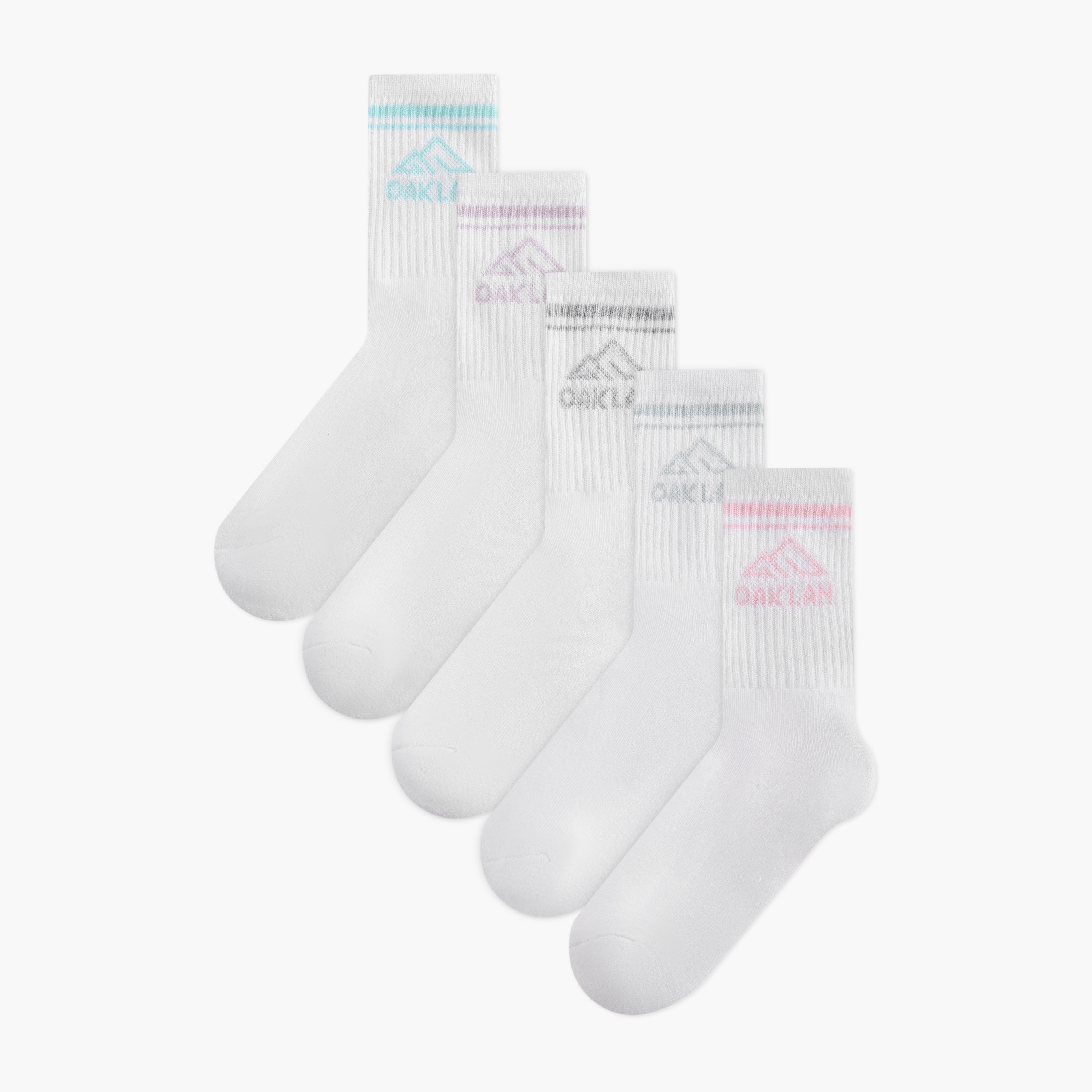 Oaklan by Shoexpress Ribbed Crew Length Cushioned Socks - Set of 5-girls-accessories-socks-image-1