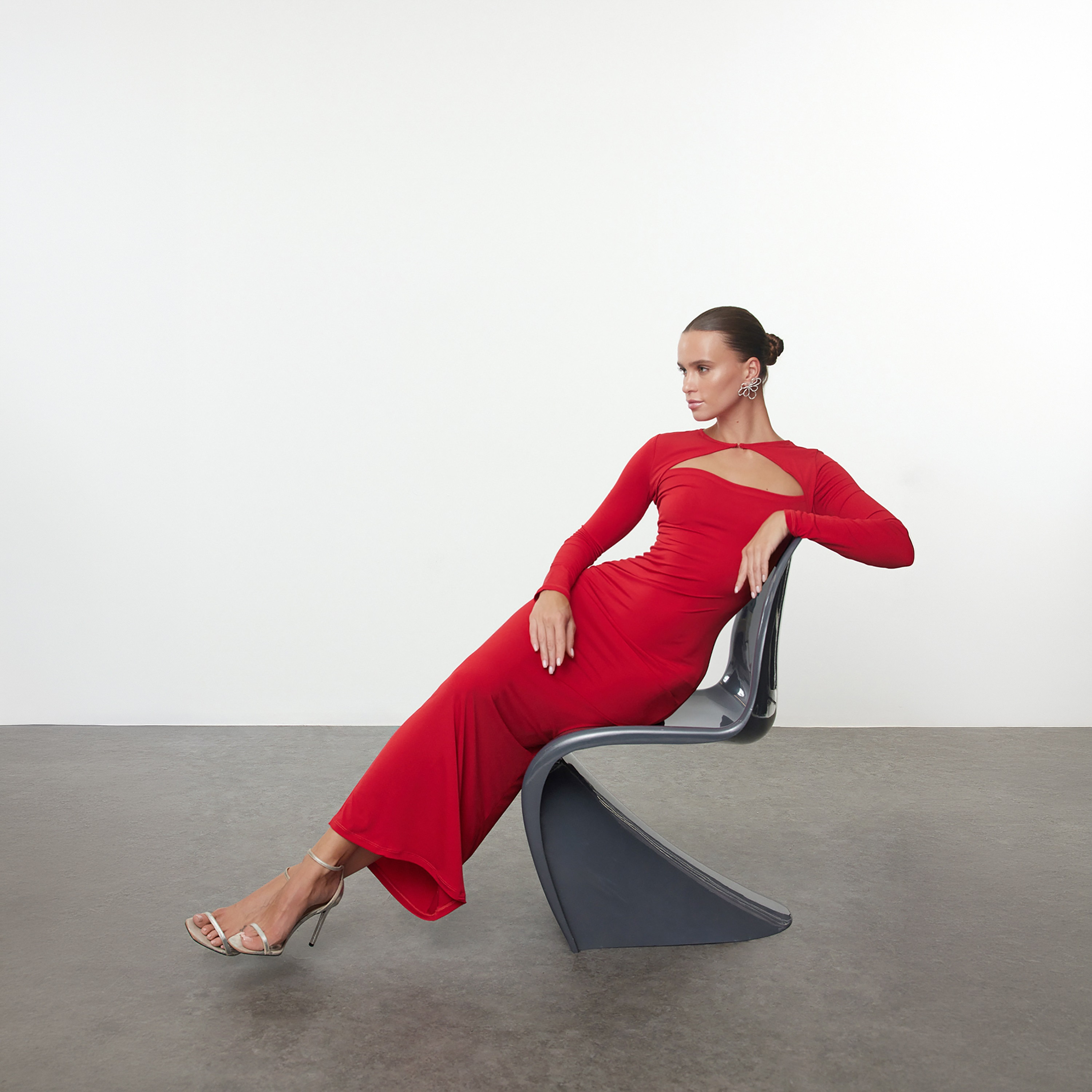 TRENDYOLMİLLA Red Fitted Sleeves Column Evening Women's Maxi Dress-women-clothing-dresses-image-2