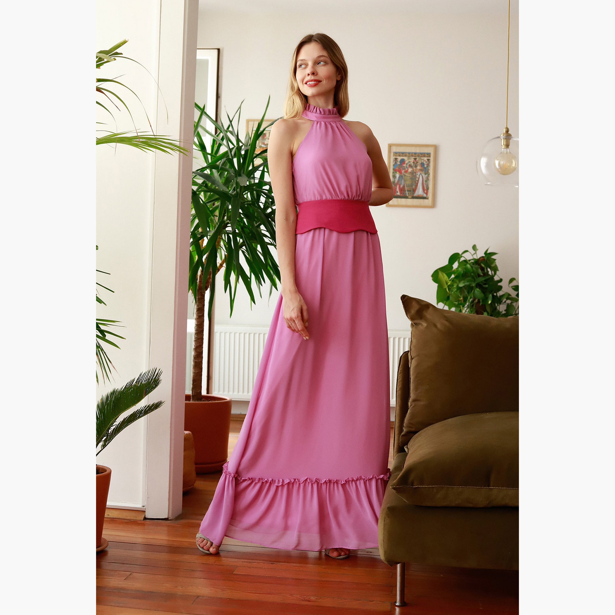 Trendyol Solid High Neck Maxi A-line Sleeveless Dress-women-clothing-dresses-image-3