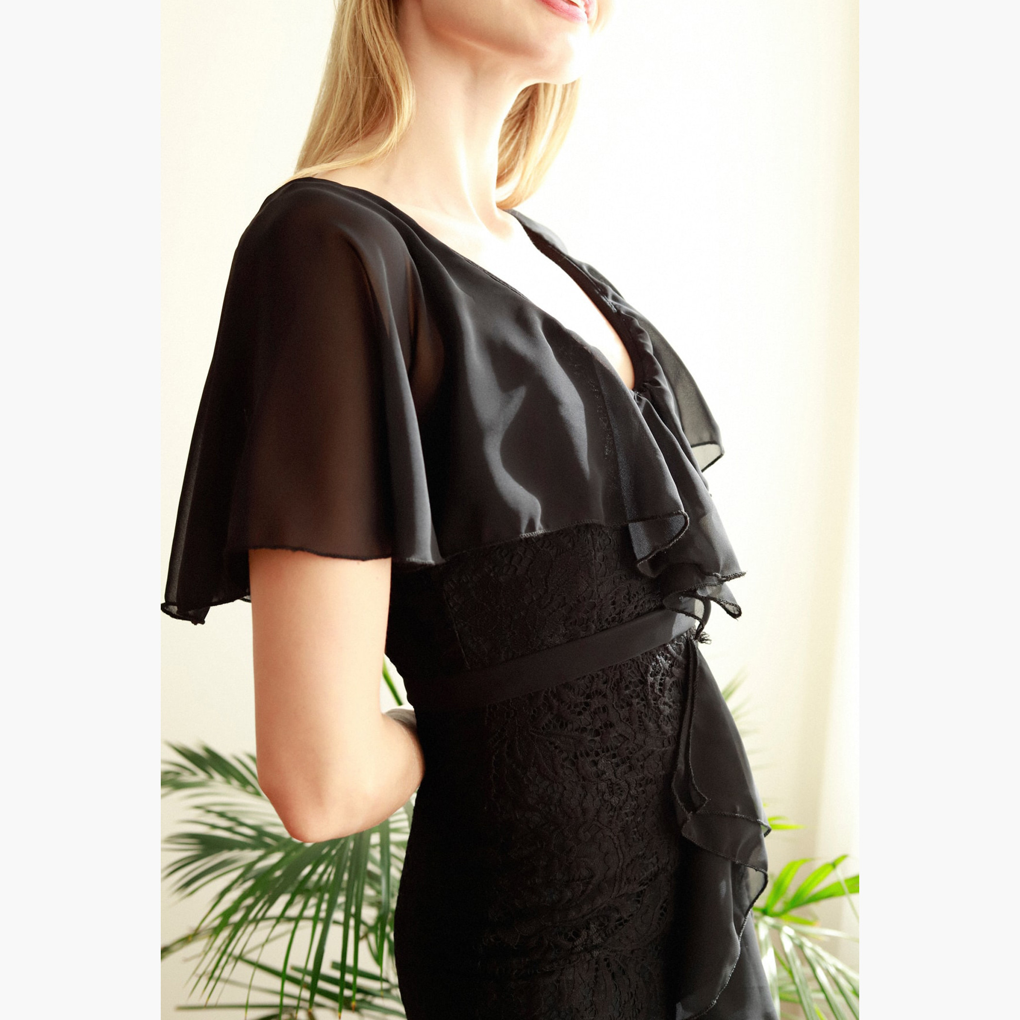 Trendyol Maxi Bodycon Dress with Short Cape Sleeves and High-Low Hem-women-clothing-dresses-image-4